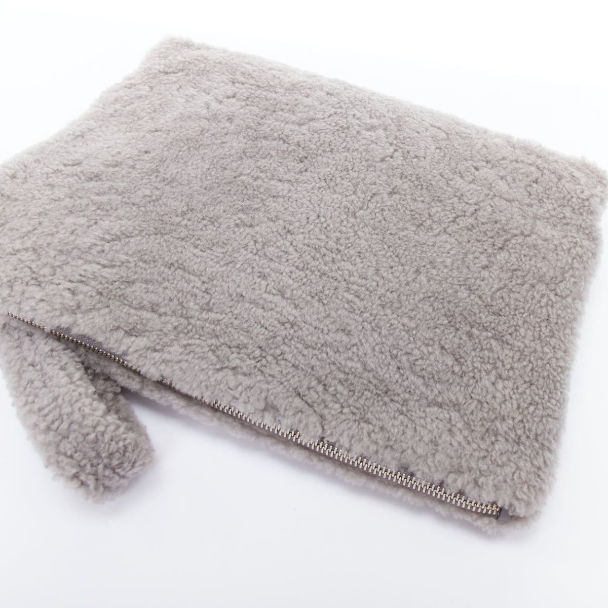 Ermenegildo Zegna ERMENEGILDO ZEGNA grey lambskin shearling wrist strap zip clutch bag Size ONE SIZE - 7 Thumbnail