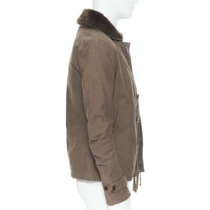 wjk WJK brown faux shearling lined spread collar green washed cotton flight jacket M Size US M / EU 48-50 / 2 - 4 Thumbnail