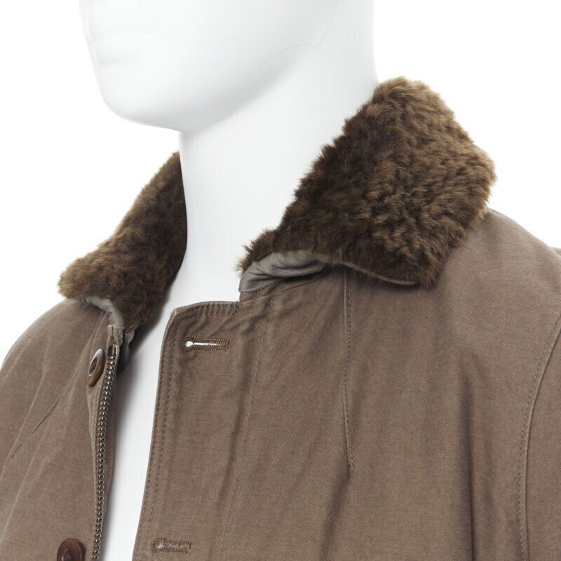 wjk WJK brown faux shearling lined spread collar green washed cotton flight jacket M Size US M / EU 48-50 / 2 - 2 Thumbnail