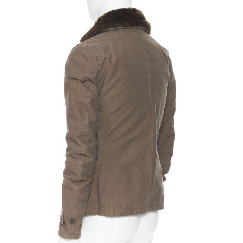 wjk WJK brown faux shearling lined spread collar green washed cotton flight jacket M Size US M / EU 48-50 / 2 - 6 Thumbnail