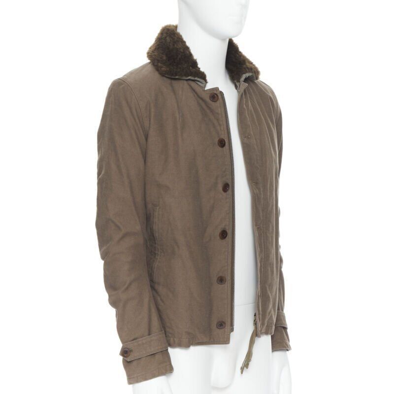 wjk WJK brown faux shearling lined spread collar green washed cotton flight jacket M Size US M / EU 48-50 / 2 - 3 Thumbnail