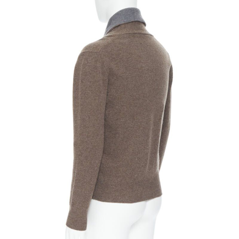 Hackett HACKETT Merino Cashmere brown grey shawl collar toggle pullover sweater XS Size US XS / EU 42 / 0 - 6 Thumbnail