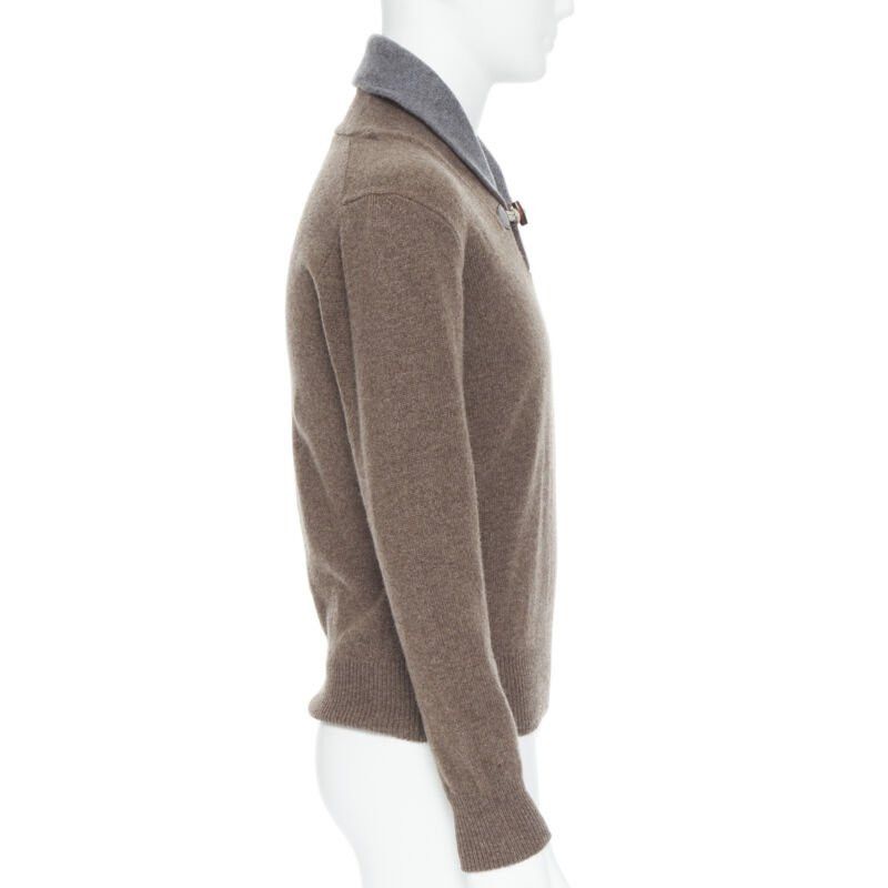 Hackett HACKETT Merino Cashmere brown grey shawl collar toggle pullover sweater XS Size US XS / EU 42 / 0 - 4 Thumbnail