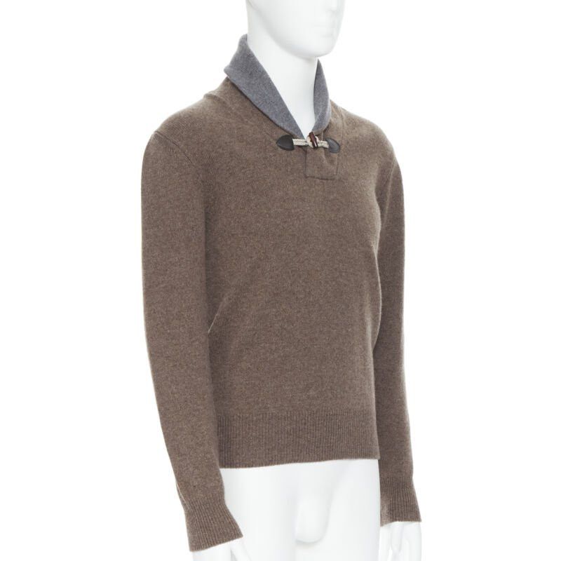 Hackett HACKETT Merino Cashmere brown grey shawl collar toggle pullover sweater XS Size US XS / EU 42 / 0 - 3 Thumbnail