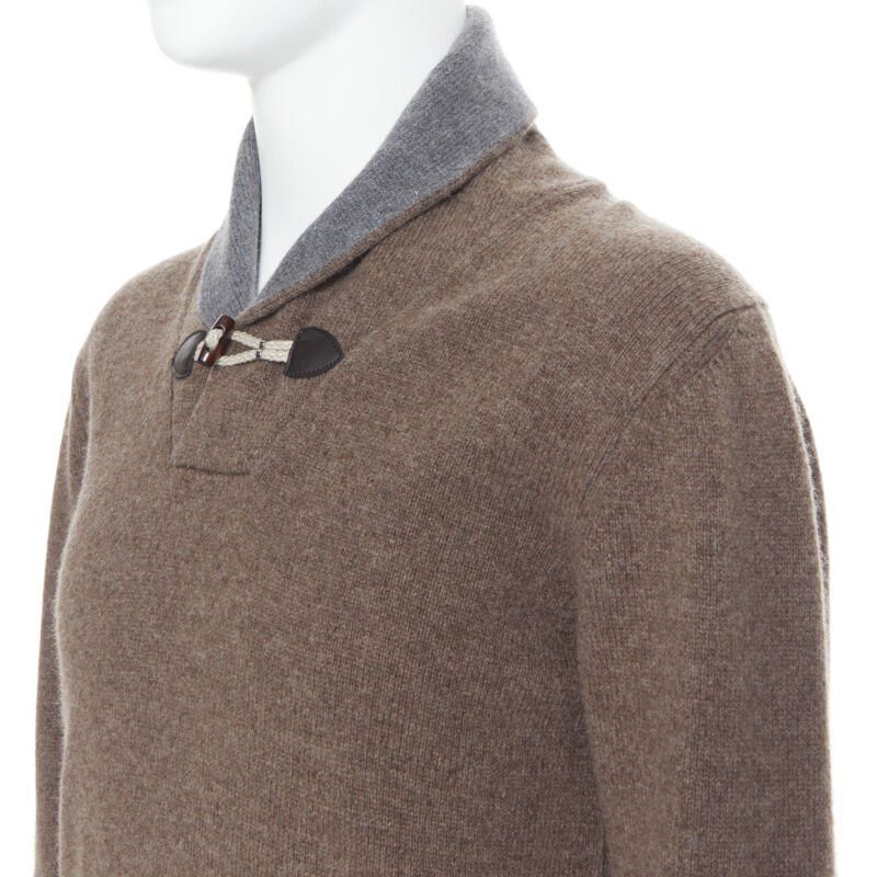 Hackett HACKETT Merino Cashmere brown grey shawl collar toggle pullover sweater XS Size US XS / EU 42 / 0 - 7 Thumbnail