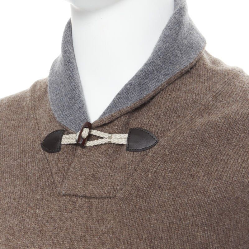 Hackett HACKETT Merino Cashmere brown grey shawl collar toggle pullover sweater XS Size US XS / EU 42 / 0 - 2 Thumbnail