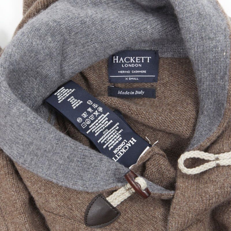 Hackett HACKETT Merino Cashmere brown grey shawl collar toggle pullover sweater XS Size US XS / EU 42 / 0 - 8 Thumbnail
