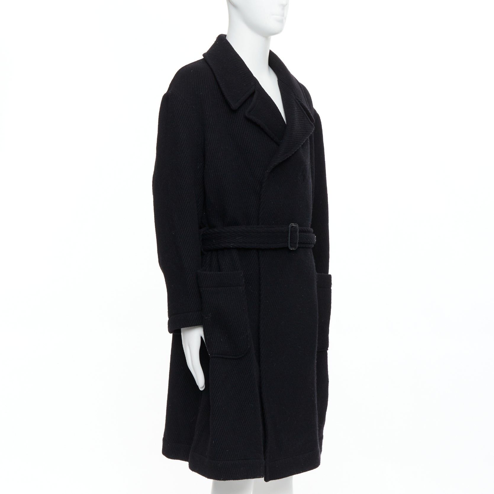 Yohji Yamamoto YOHJI YAMAMOTO Vintage black wool blend belted long line winter coat JP3 L Size US M / EU 48-50 / 2 - 3 Thumbnail