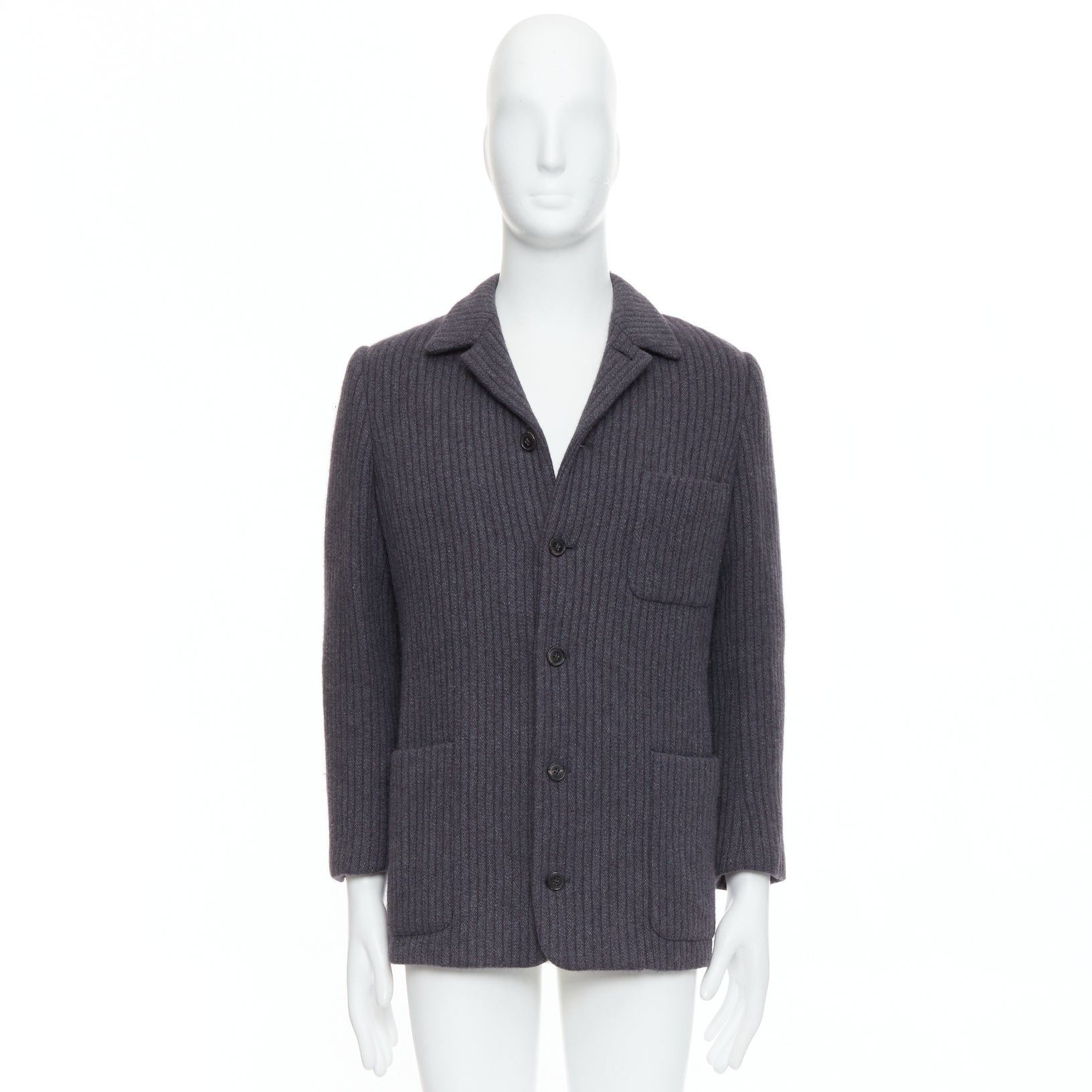 Hermes HERMES Angora wool cashgora grey verticle stripe knit blazer FR48 M Size US M / EU 48-50 / 2 - 10 Thumbnail