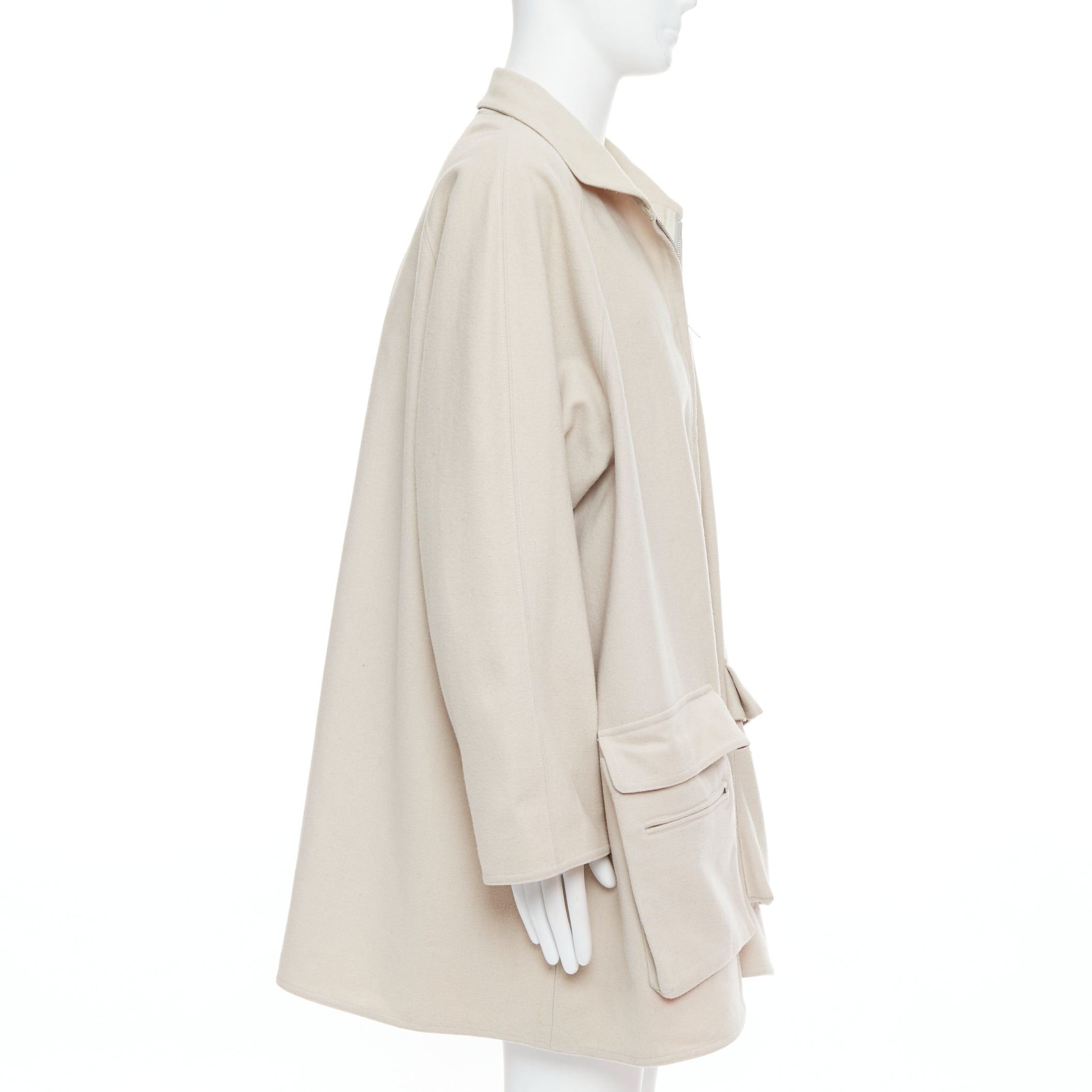 Yohji Yamamoto YOHJI YAMAMOTO stone grey wooly pocketed zip up boxy coat M Size US M / EU 48-50 / 2 - 4 Thumbnail
