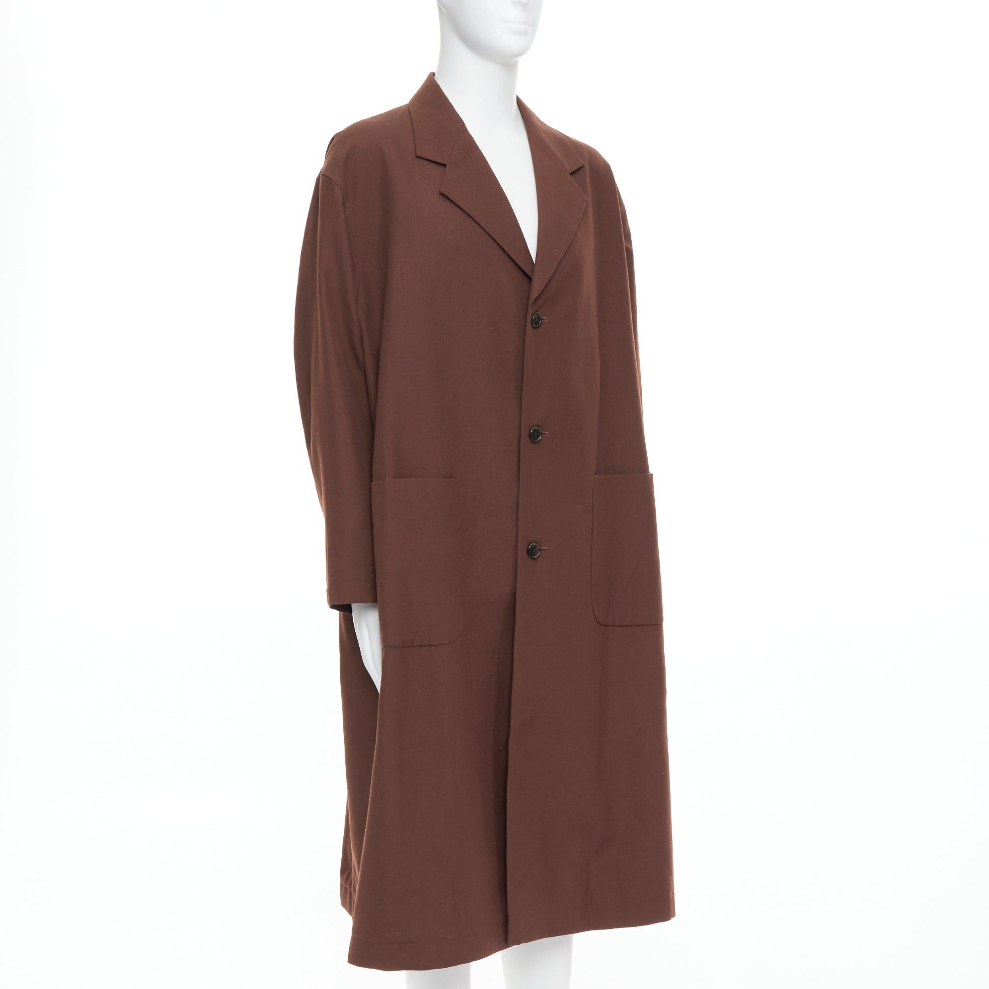 Yohji Yamamoto YOHJI YAMAMOTO Y's brown wool mohair single breast long boxy coat JP3 L Size 50R - 3 Thumbnail