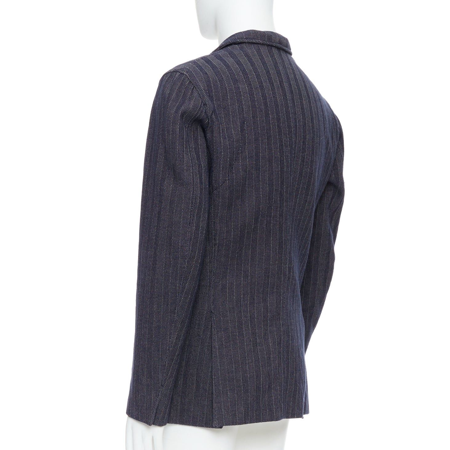 Jil Sander JIL SANDER navy cream cotton striped double breasted blazer IT48 M Size 48R - 6 Thumbnail