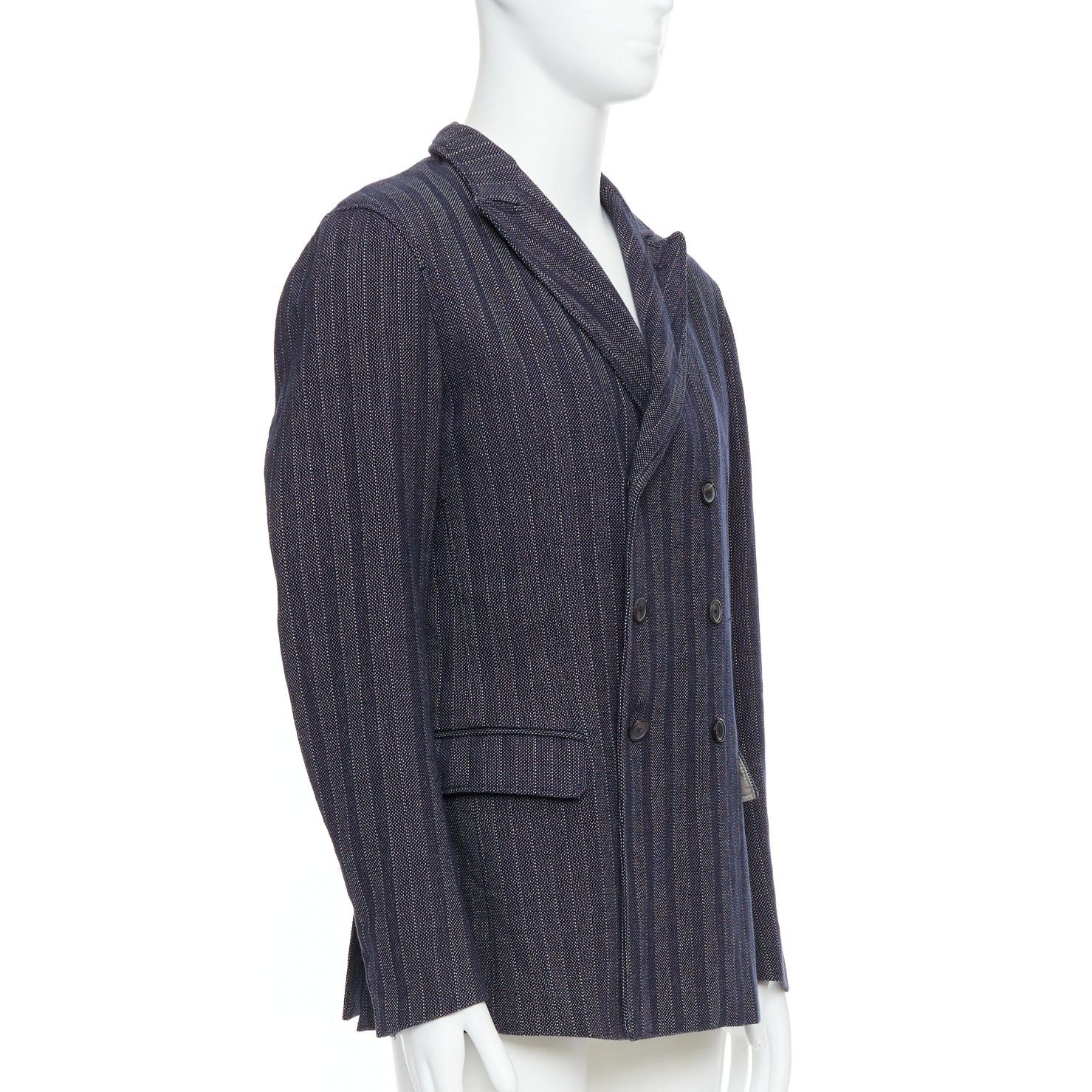 Jil Sander JIL SANDER navy cream cotton striped double breasted blazer IT48 M Size 48R - 3 Thumbnail