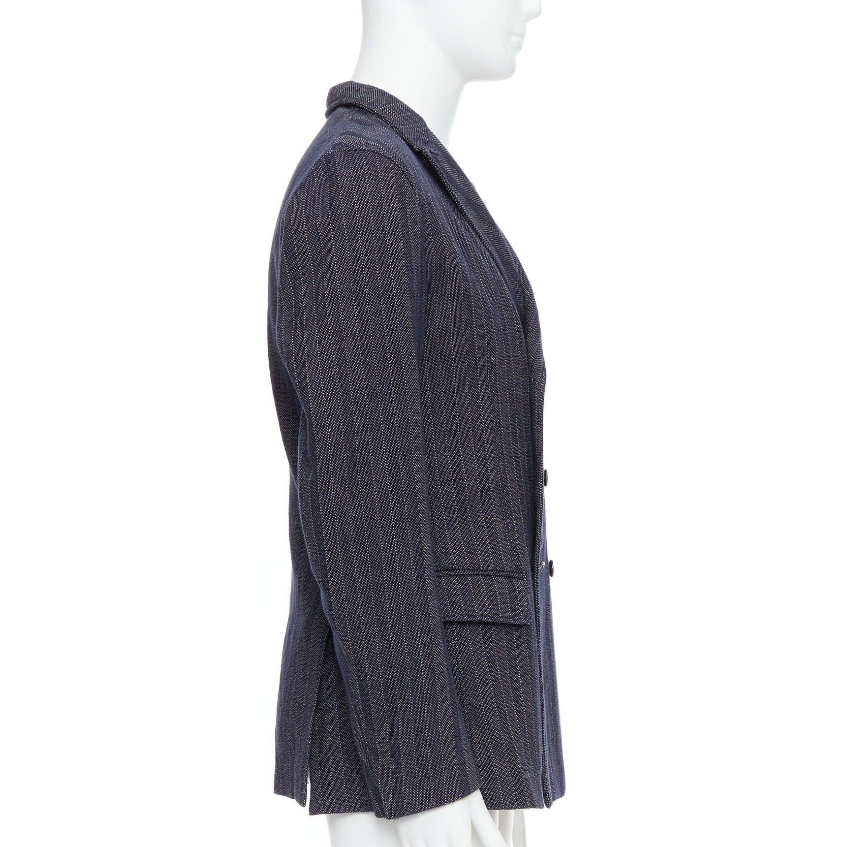 Jil Sander JIL SANDER navy cream cotton striped double breasted blazer IT48 M Size 48R - 4 Thumbnail