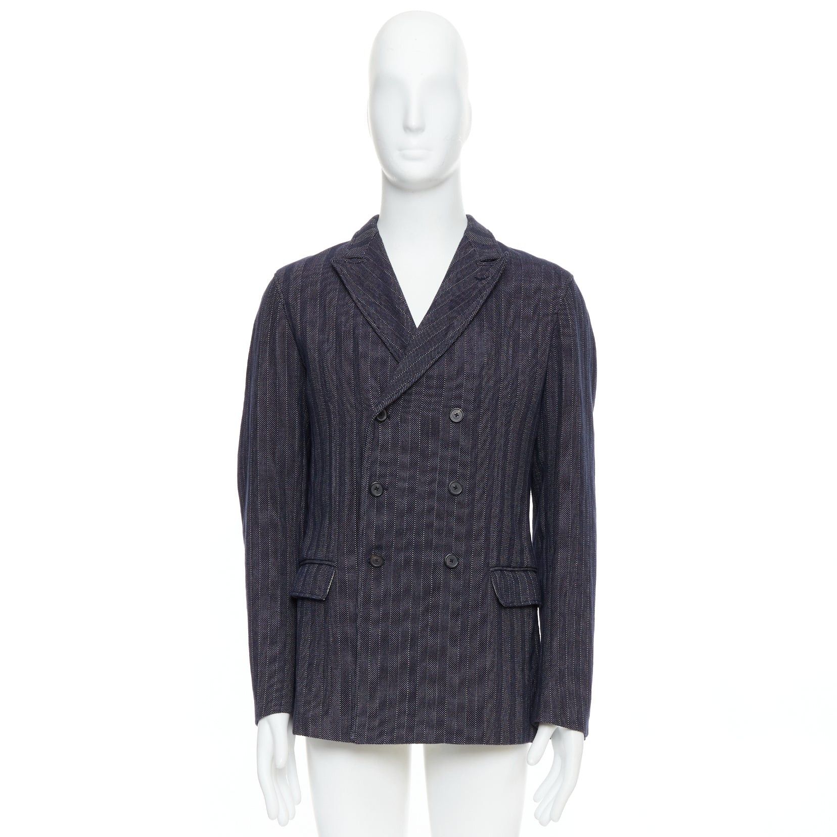 Jil Sander JIL SANDER navy cream cotton striped double breasted blazer IT48 M Size 48R - 10 Thumbnail