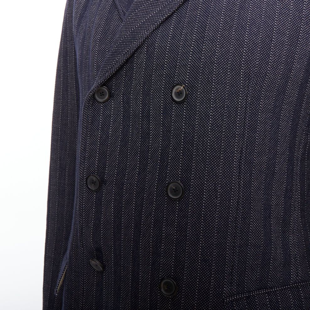 Jil Sander JIL SANDER navy cream cotton striped double breasted blazer IT48 M Size 48R - 2 Thumbnail