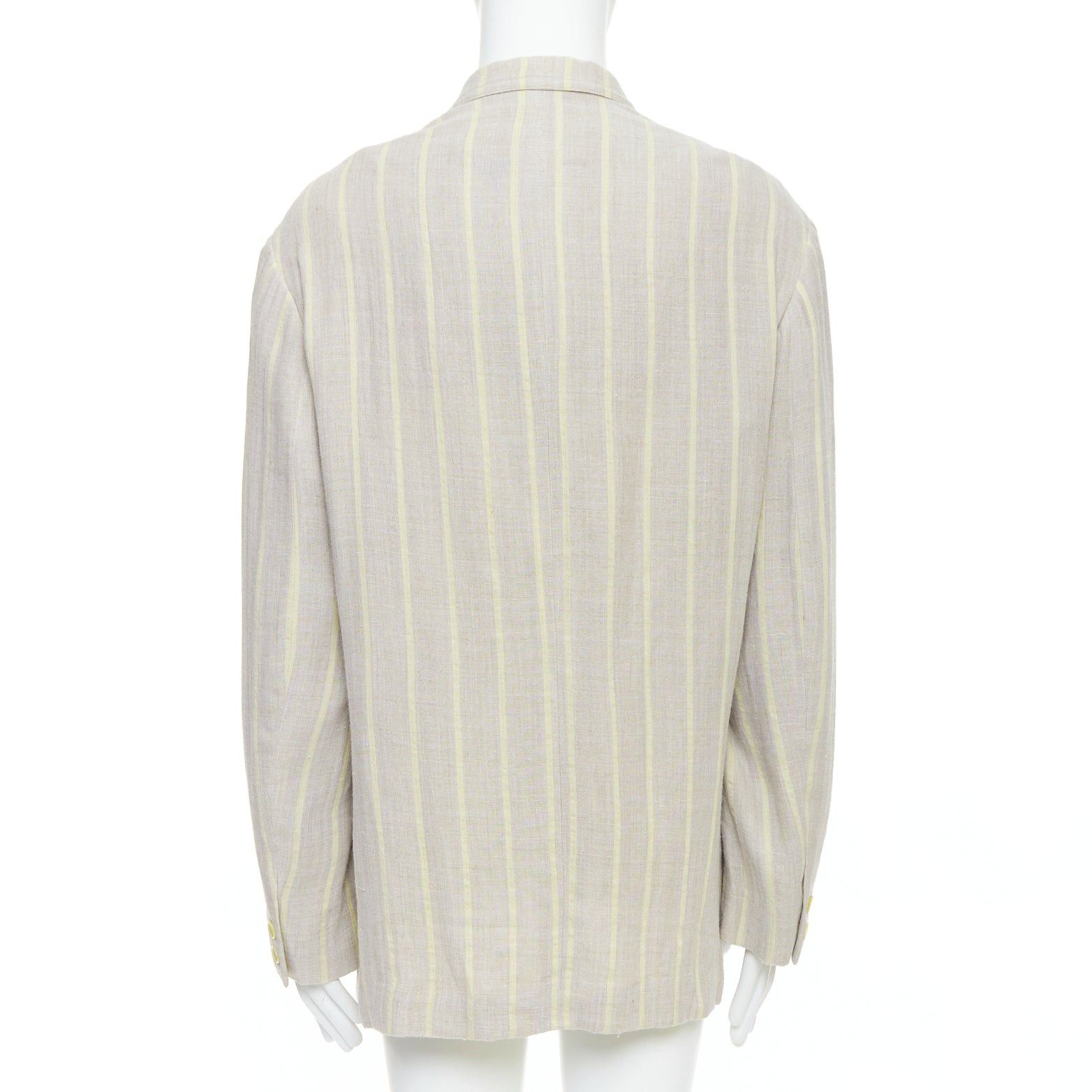 Yohji Yamamoto YOHJI YAMAMOTO stone grey cream striped rayon linen double breasted blazer M Size 48R - 5 Thumbnail