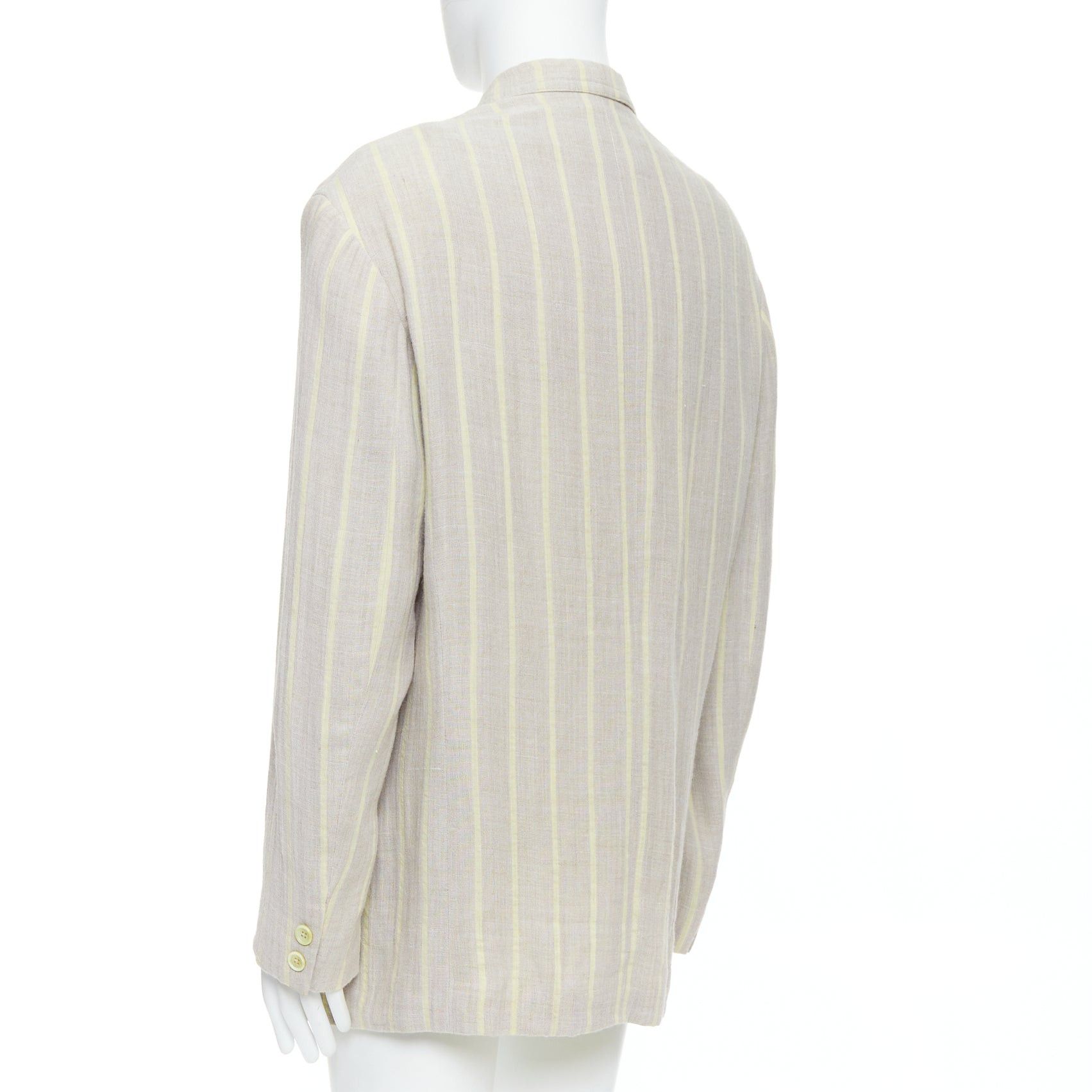 Yohji Yamamoto YOHJI YAMAMOTO stone grey cream striped rayon linen double breasted blazer M Size 48R - 6 Thumbnail