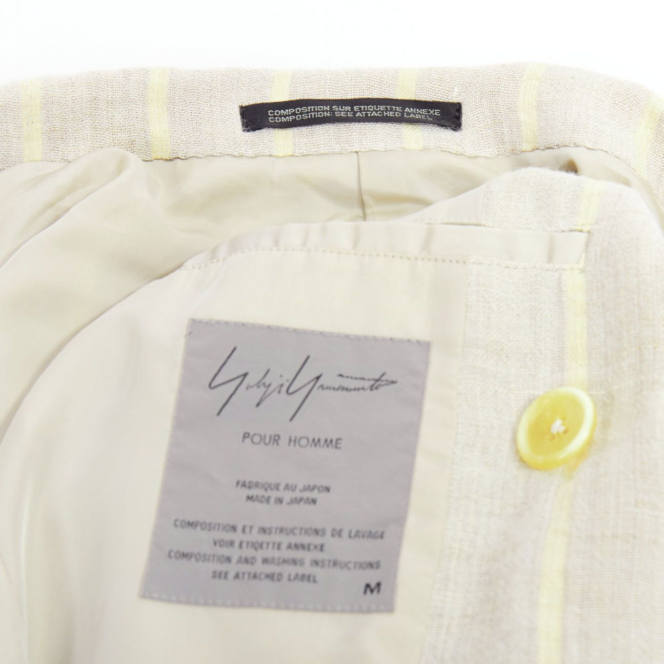 Yohji Yamamoto YOHJI YAMAMOTO stone grey cream striped rayon linen double breasted blazer M Size 48R - 8 Thumbnail