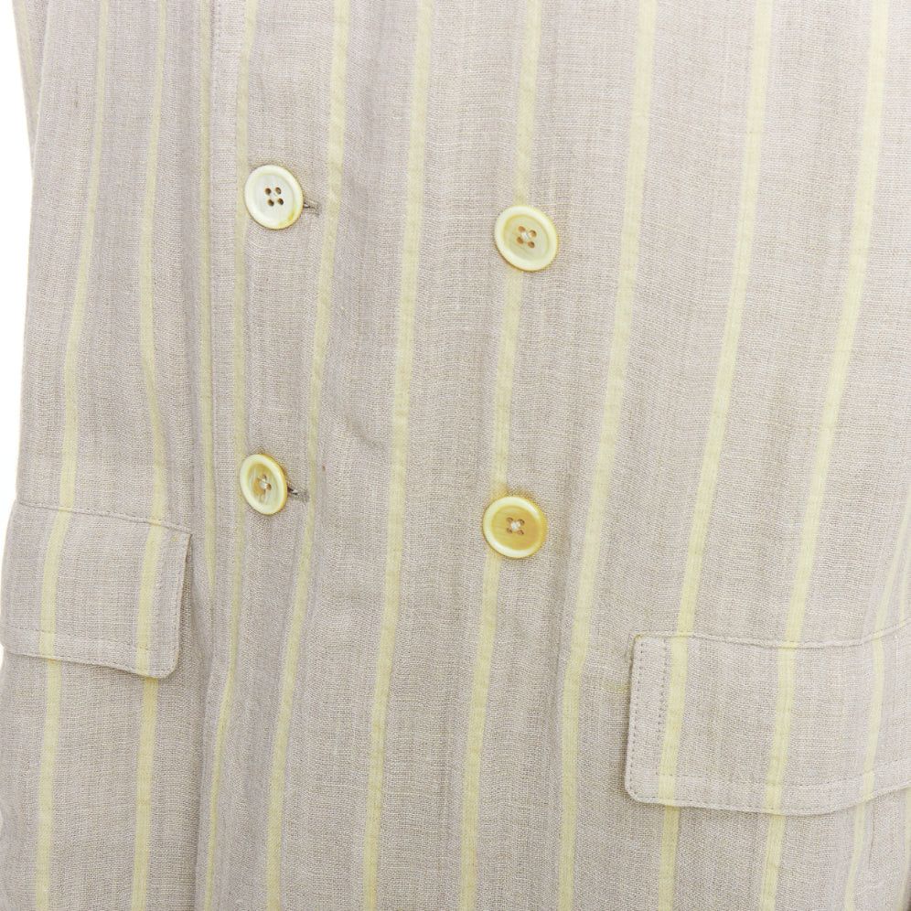 Yohji Yamamoto YOHJI YAMAMOTO stone grey cream striped rayon linen double breasted blazer M Size 48R - 2 Thumbnail