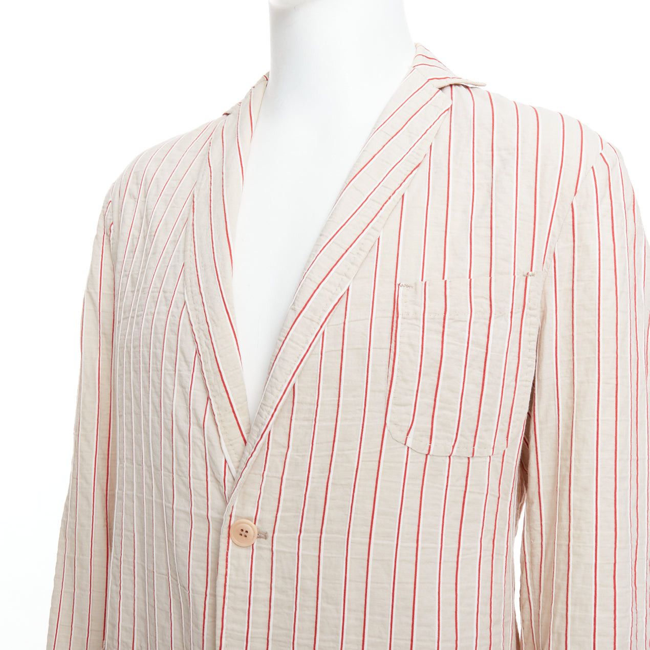 Romeo Gigli ROMEO GIGLI red beige cotton striped applique slim blazer IT48 M Size 48R - 2 Thumbnail