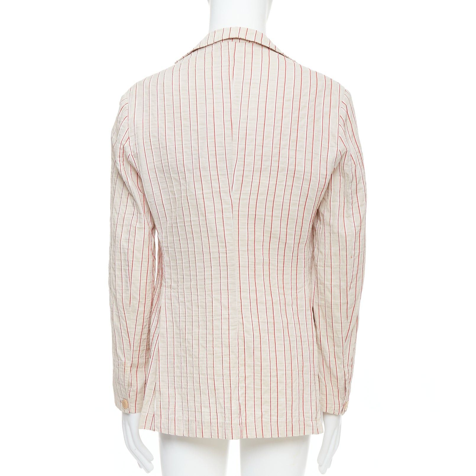 Romeo Gigli ROMEO GIGLI red beige cotton striped applique slim blazer IT48 M Size 48R - 5 Thumbnail