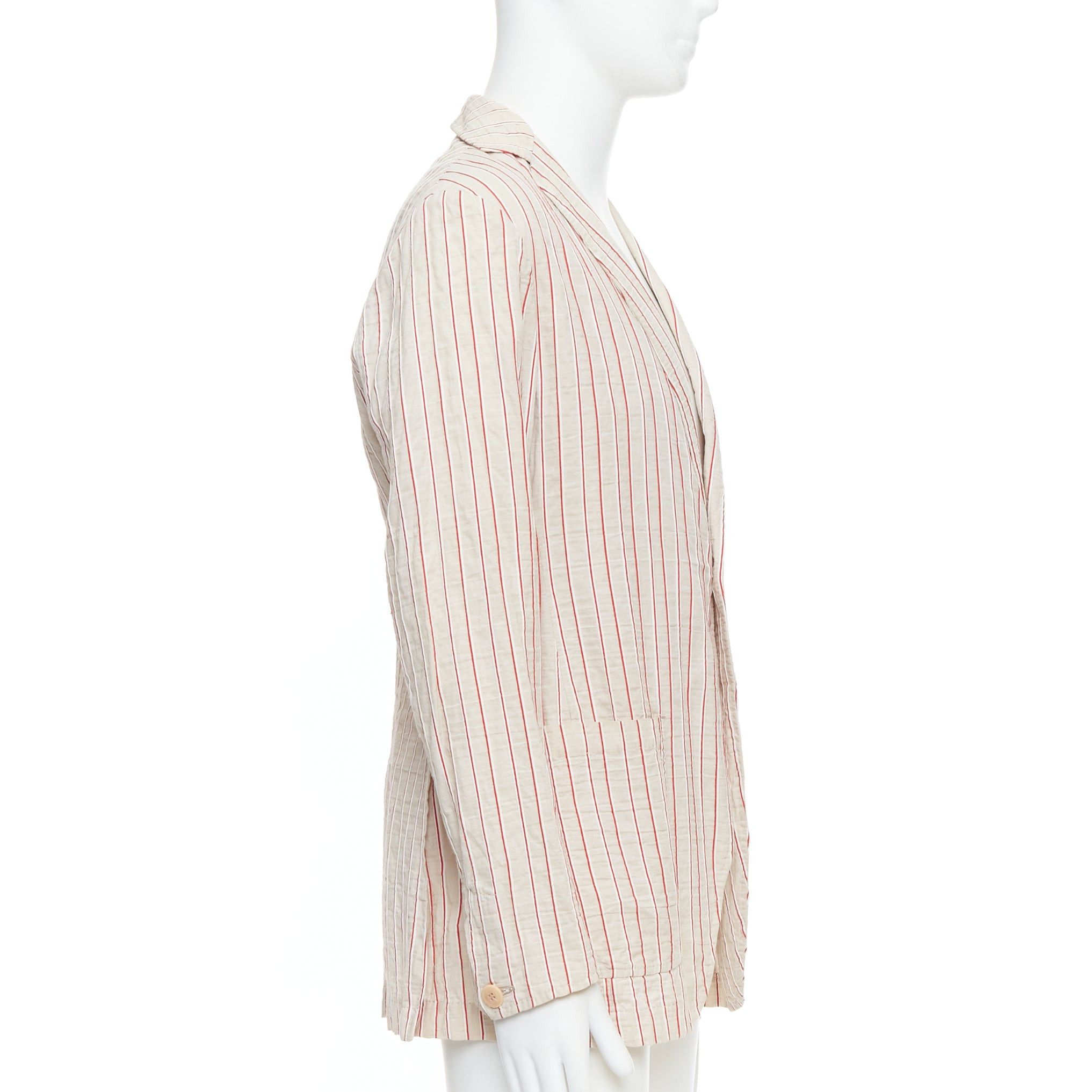 Romeo Gigli ROMEO GIGLI red beige cotton striped applique slim blazer IT48 M Size 48R - 4 Thumbnail