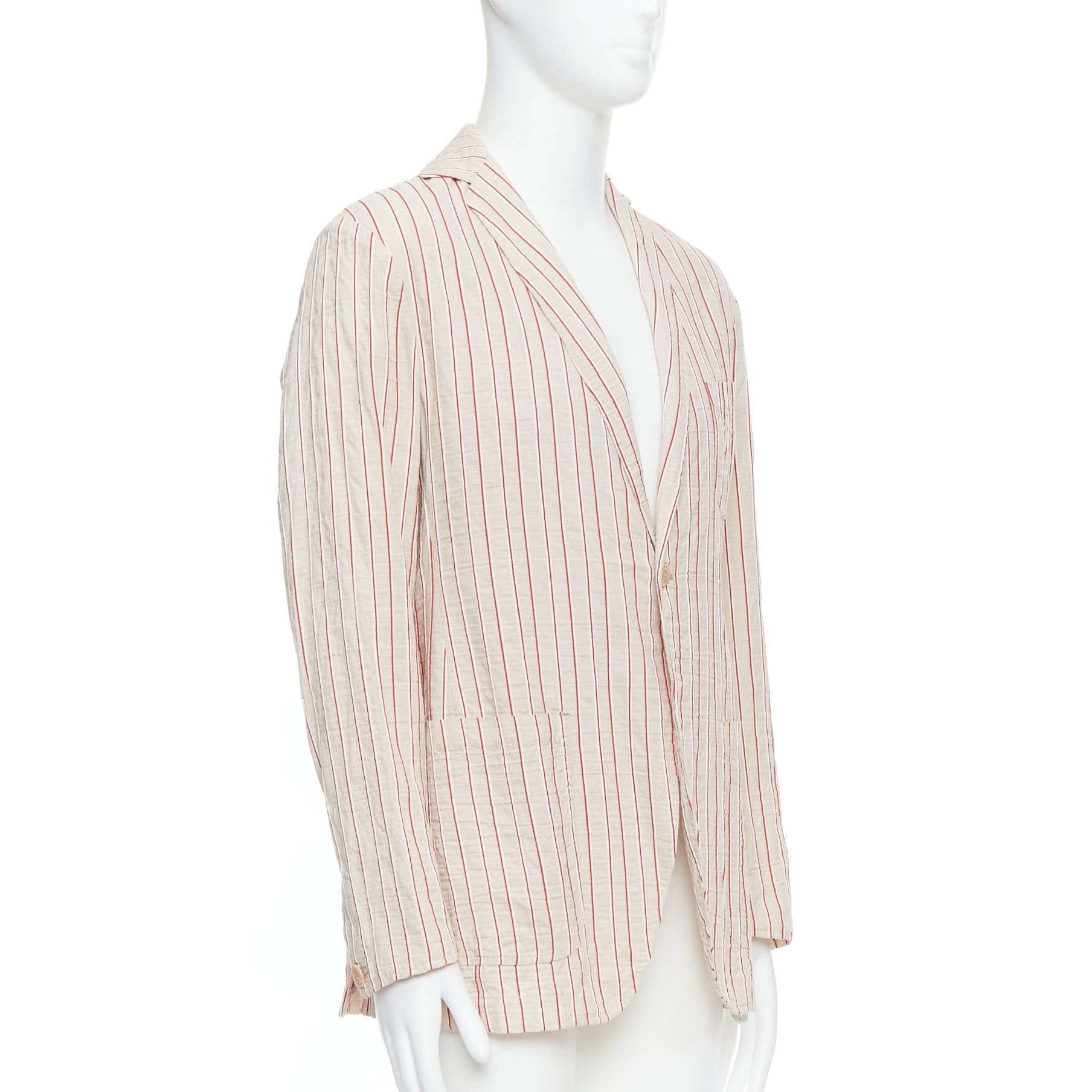 Romeo Gigli ROMEO GIGLI red beige cotton striped applique slim blazer IT48 M Size 48R - 3 Thumbnail
