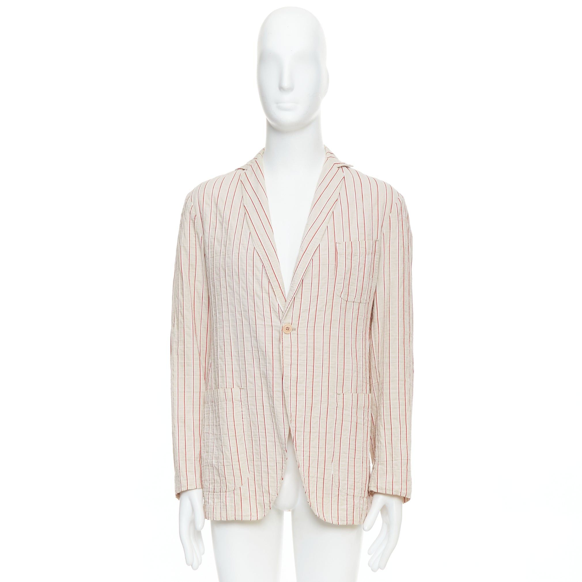 Romeo Gigli ROMEO GIGLI red beige cotton striped applique slim blazer IT48 M Size 48R - 10 Thumbnail