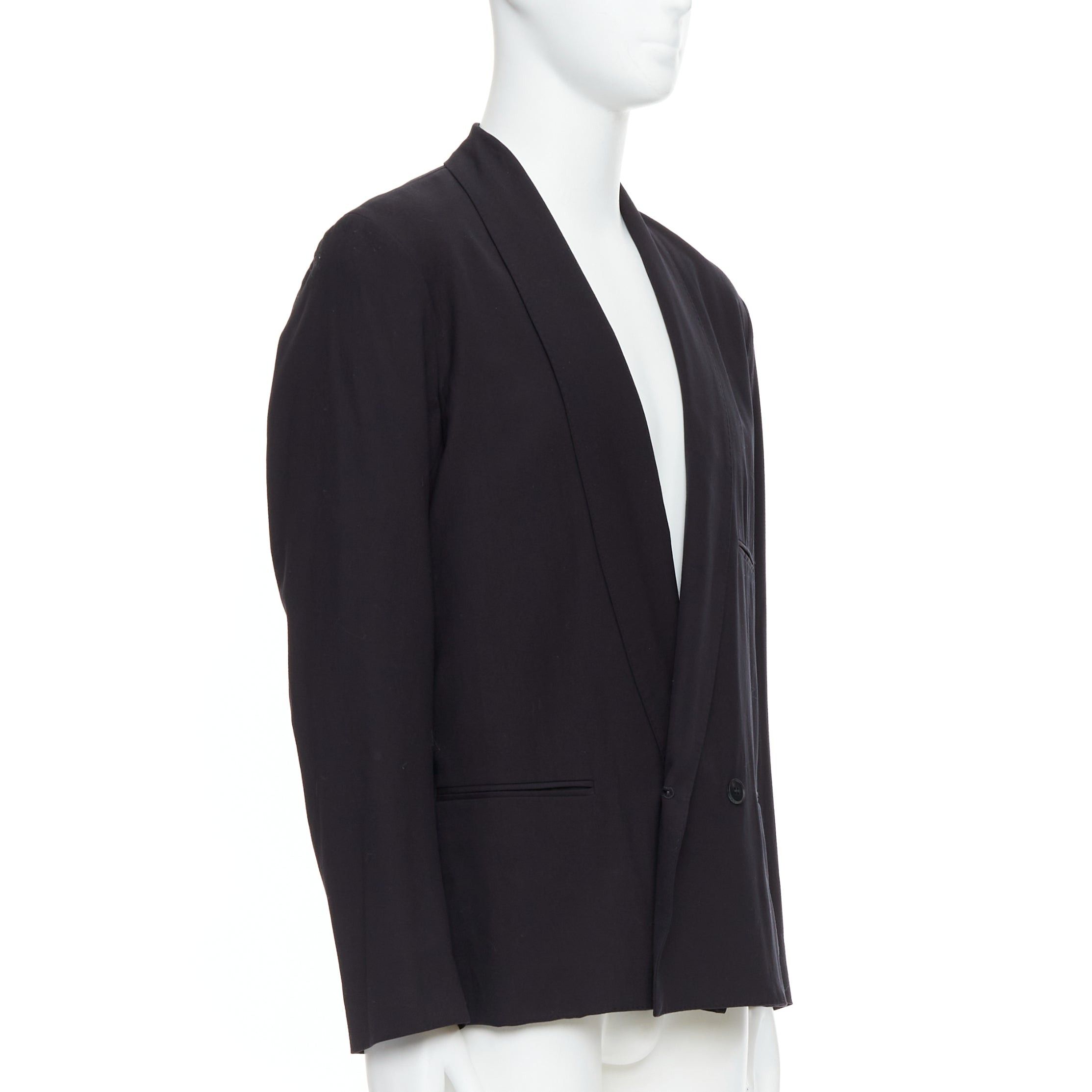 Lemaire CHRISTOPHE LEMAIRE black virgin wool cotton shawl collar crop blazer Sz3 M Size 50R - 3 Thumbnail