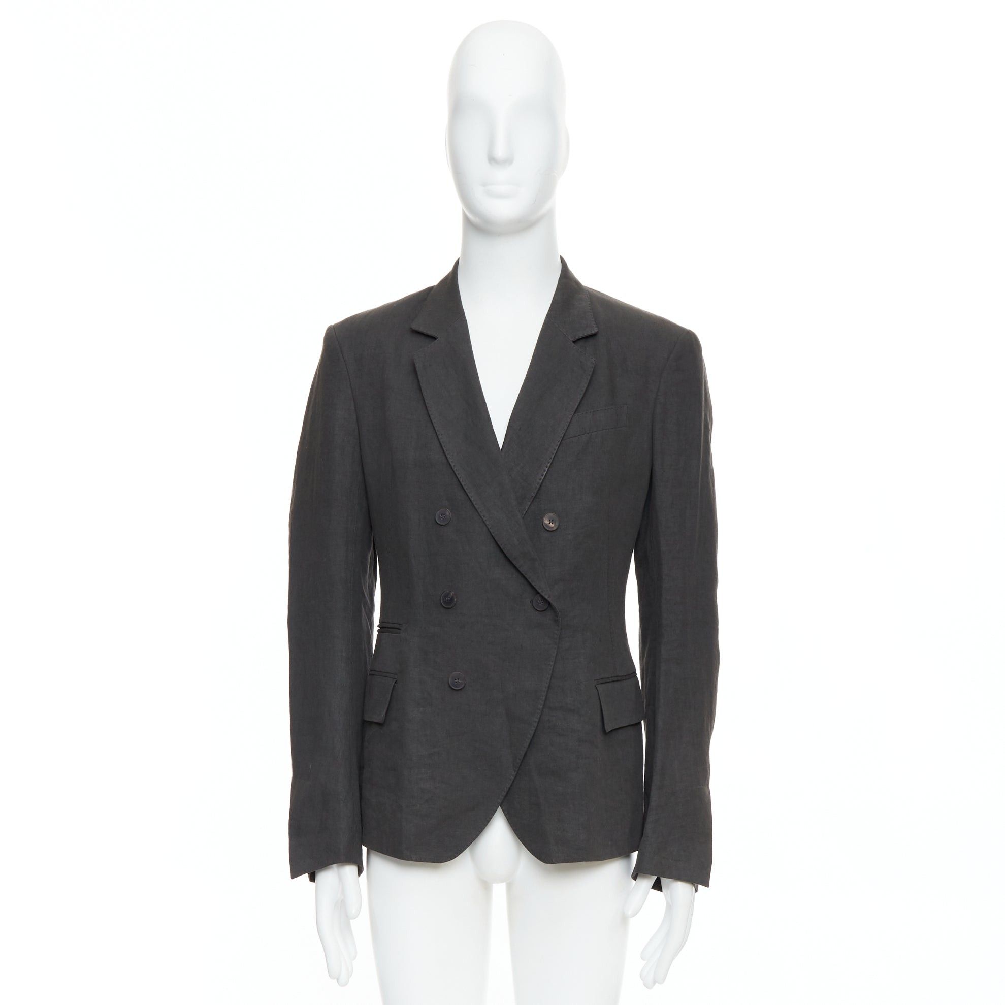Haider Ackermann HAIDER ACKERMANN 100% linen grey double breasted blazer jacket S Size 46R - 9 Thumbnail
