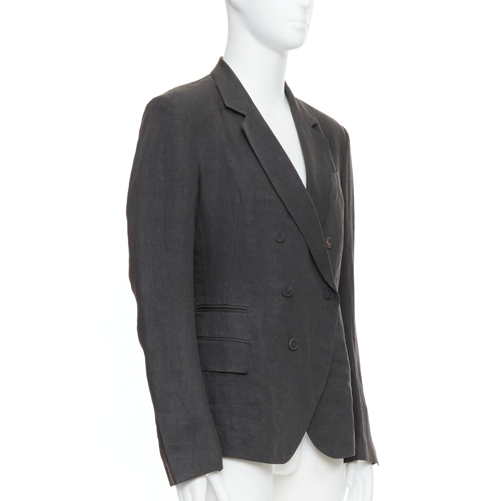 Haider Ackermann HAIDER ACKERMANN 100% linen grey double breasted blazer jacket S Size 46R - 3 Thumbnail