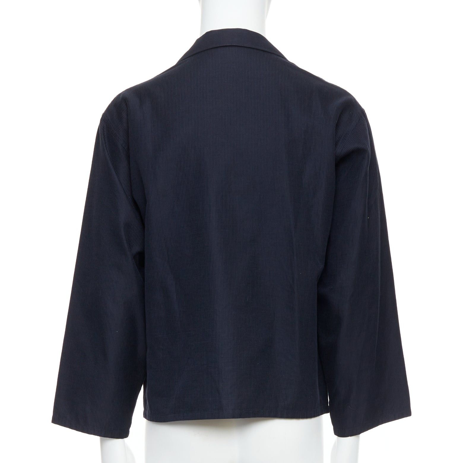 Yohji Yamamoto YOHJI YAMAMOTO navy soft fabric stripe lightweight cropped blazer S Size 52R - 5 Thumbnail