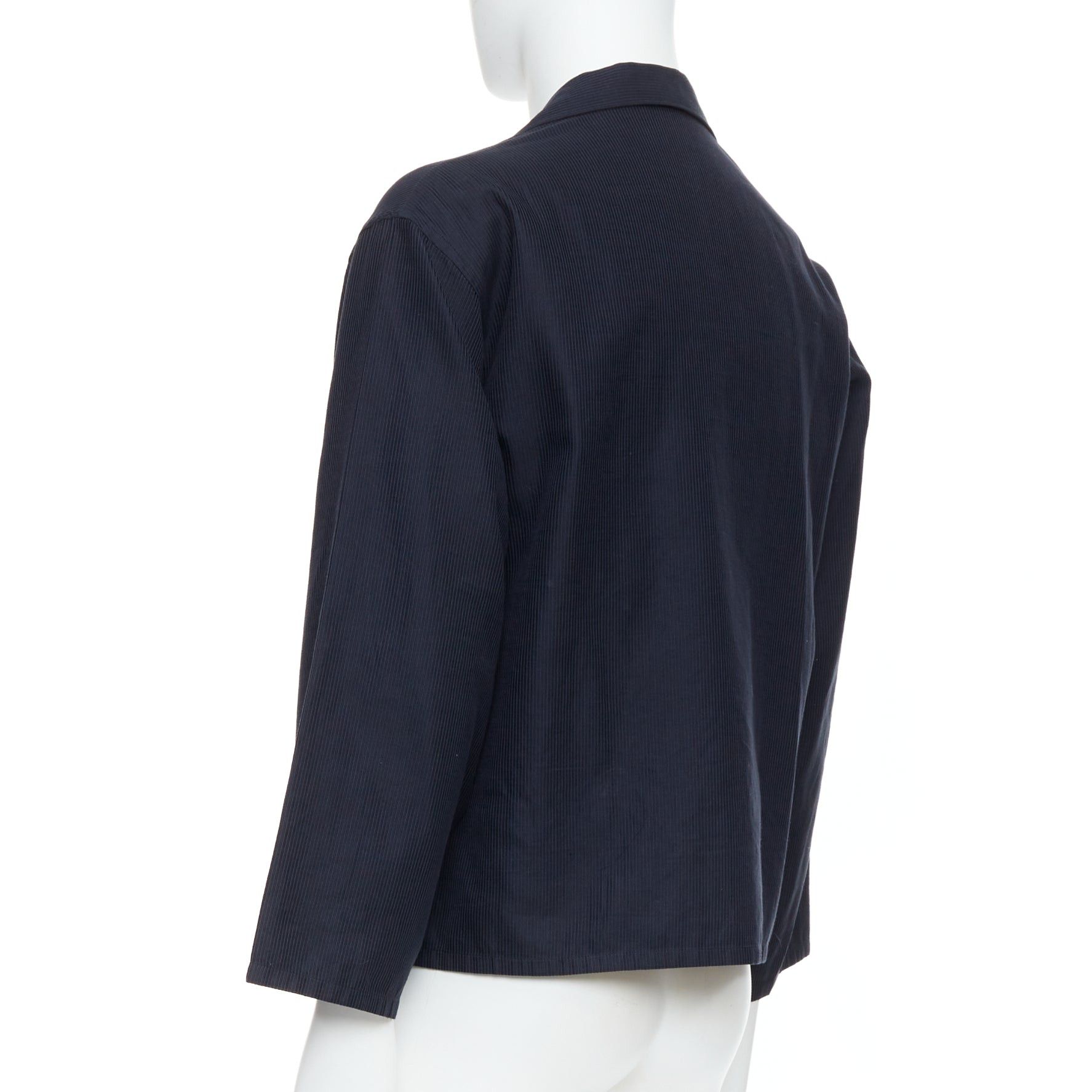 Yohji Yamamoto YOHJI YAMAMOTO navy soft fabric stripe lightweight cropped blazer S Size 52R - 6 Thumbnail