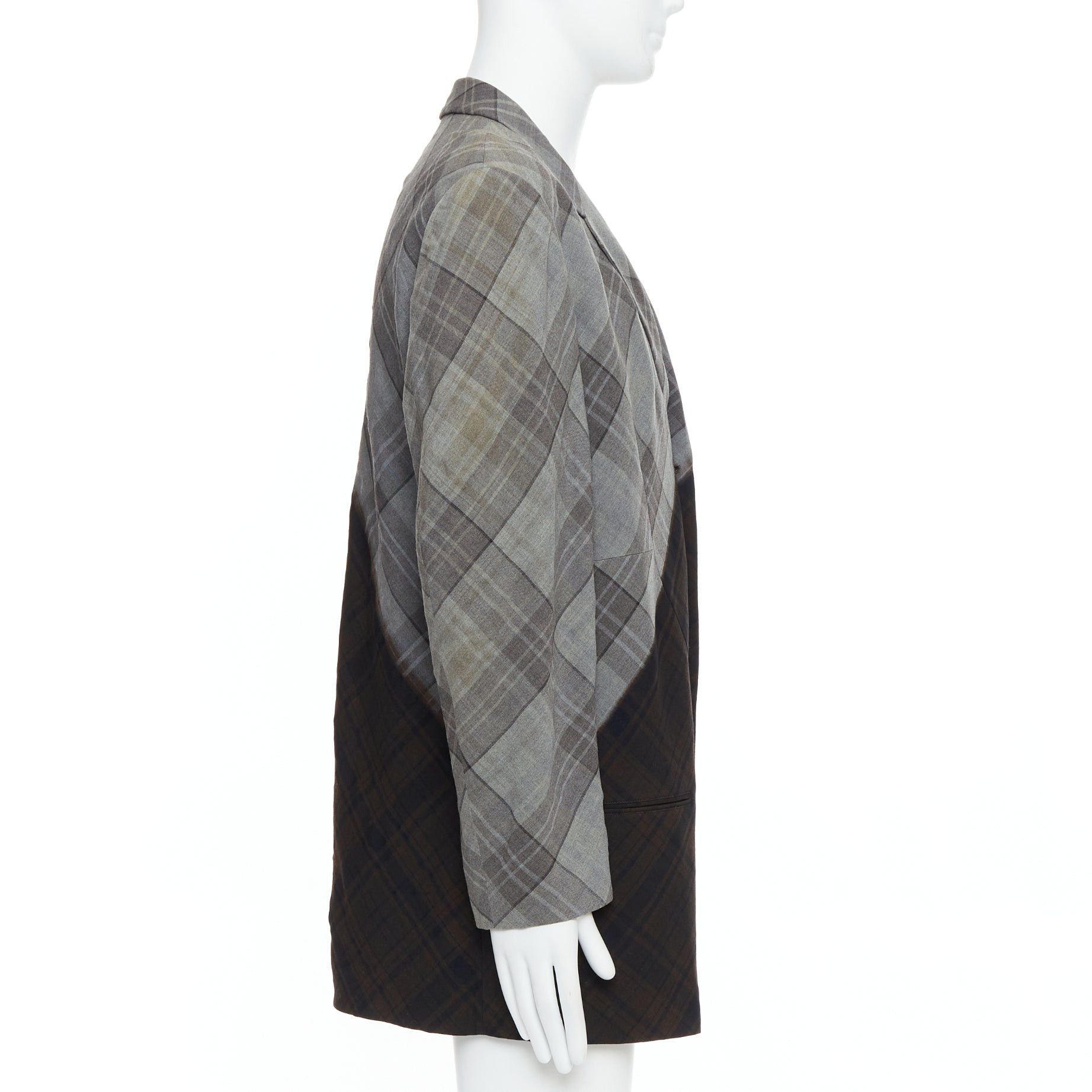 Yohji Yamamoto YOHJI YAMAMOTO Bleached grey brown gradient check print blazer JP2 M Size 48R - 4 Thumbnail