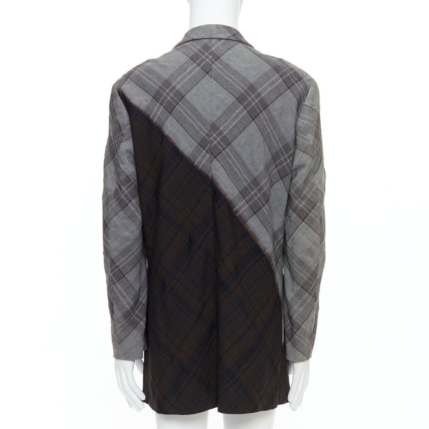 Yohji Yamamoto YOHJI YAMAMOTO Bleached grey brown gradient check print blazer JP2 M Size 48R - 5 Thumbnail