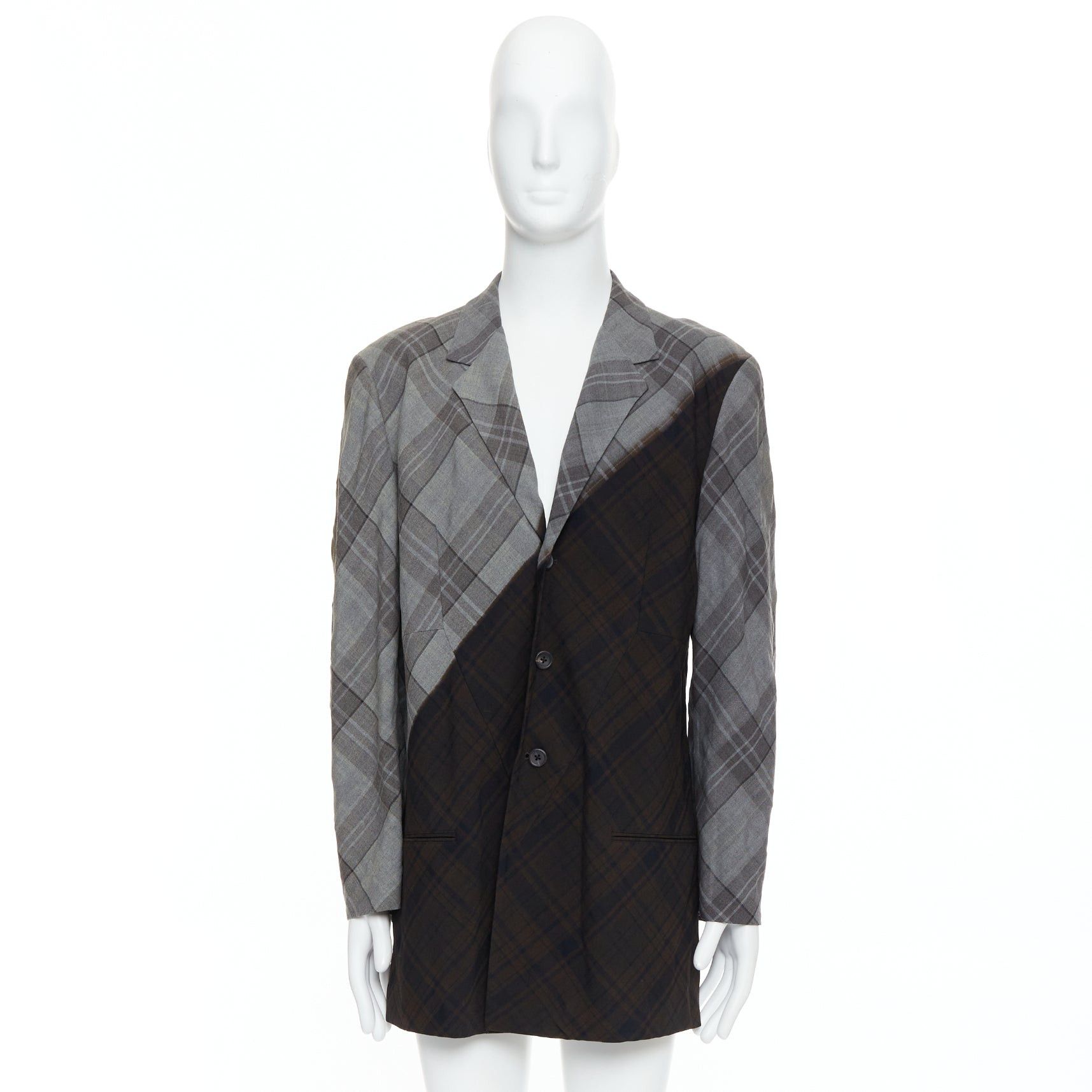 Yohji Yamamoto YOHJI YAMAMOTO Bleached grey brown gradient check print blazer JP2 M Size 48R - 9 Thumbnail