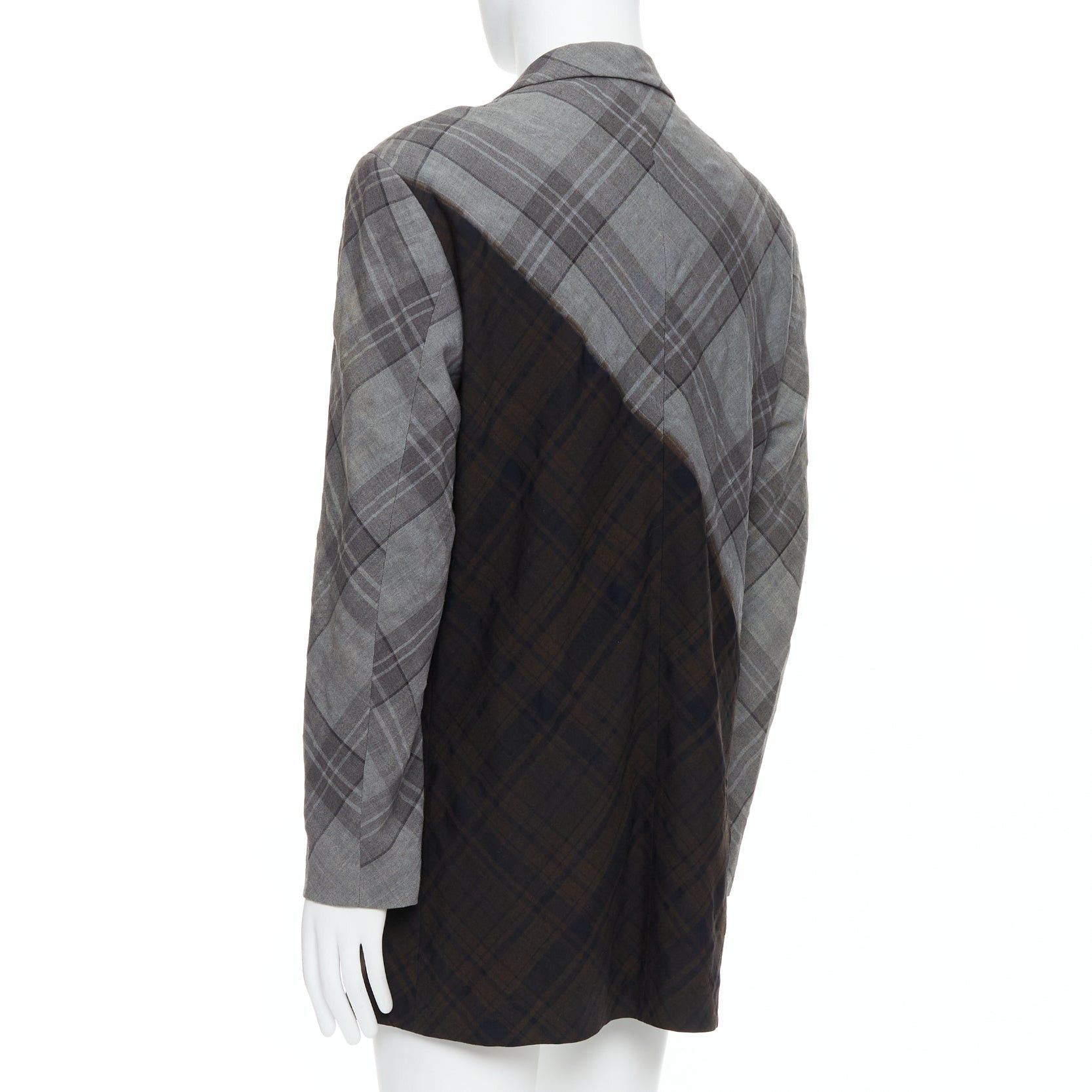 Yohji Yamamoto YOHJI YAMAMOTO Bleached grey brown gradient check print blazer JP2 M Size 48R - 6 Thumbnail