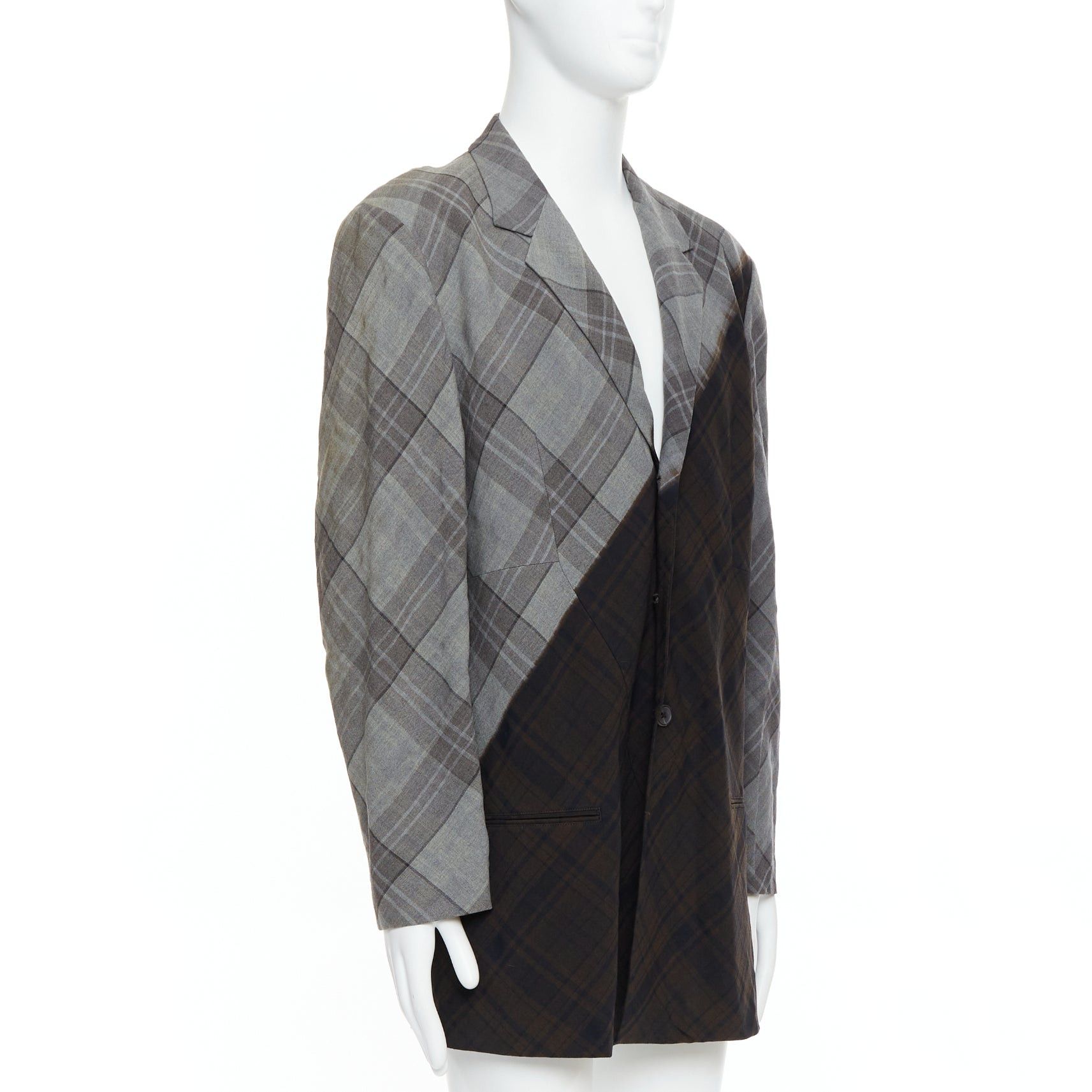 Yohji Yamamoto YOHJI YAMAMOTO Bleached grey brown gradient check print blazer JP2 M Size 48R - 3 Thumbnail