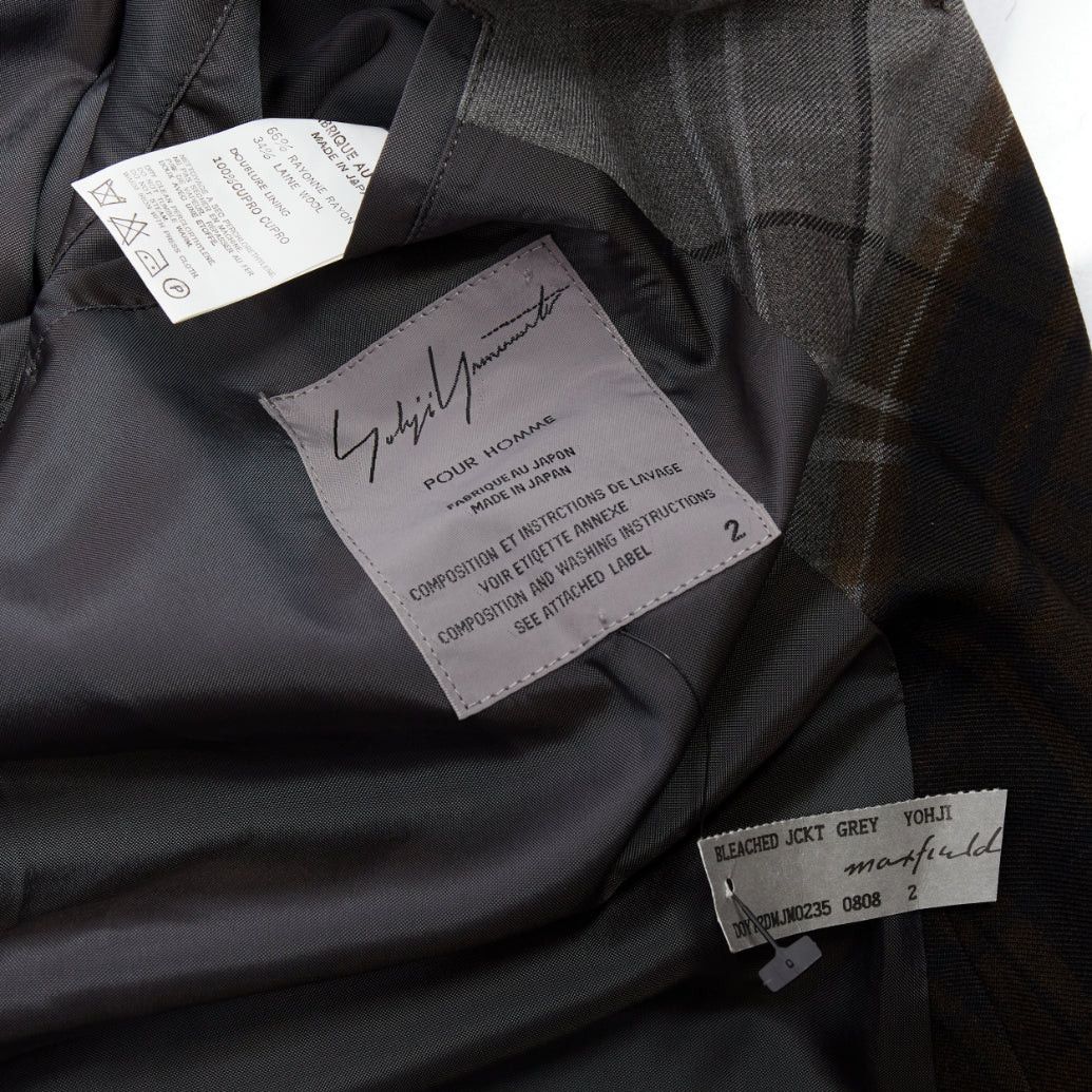 Yohji Yamamoto YOHJI YAMAMOTO Bleached grey brown gradient check print blazer JP2 M Size 48R - 8 Thumbnail