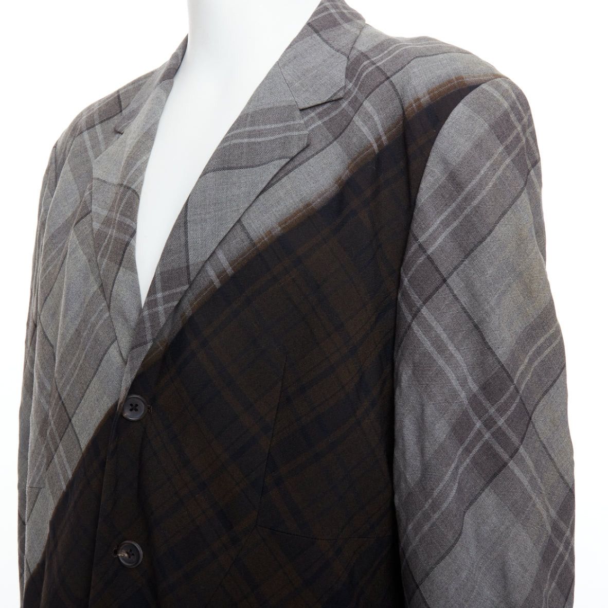 Yohji Yamamoto YOHJI YAMAMOTO Bleached grey brown gradient check print blazer JP2 M Size 48R - 2 Thumbnail