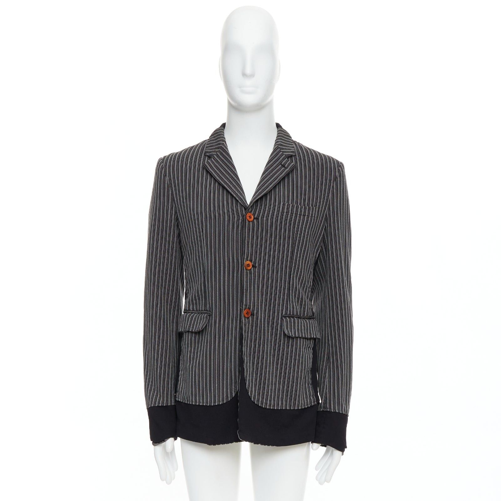 Comme des Garcons COMME DES GARCONS HOMME PLUS Evergreen grey black striped layered blazer M Size 48R - 9 Thumbnail