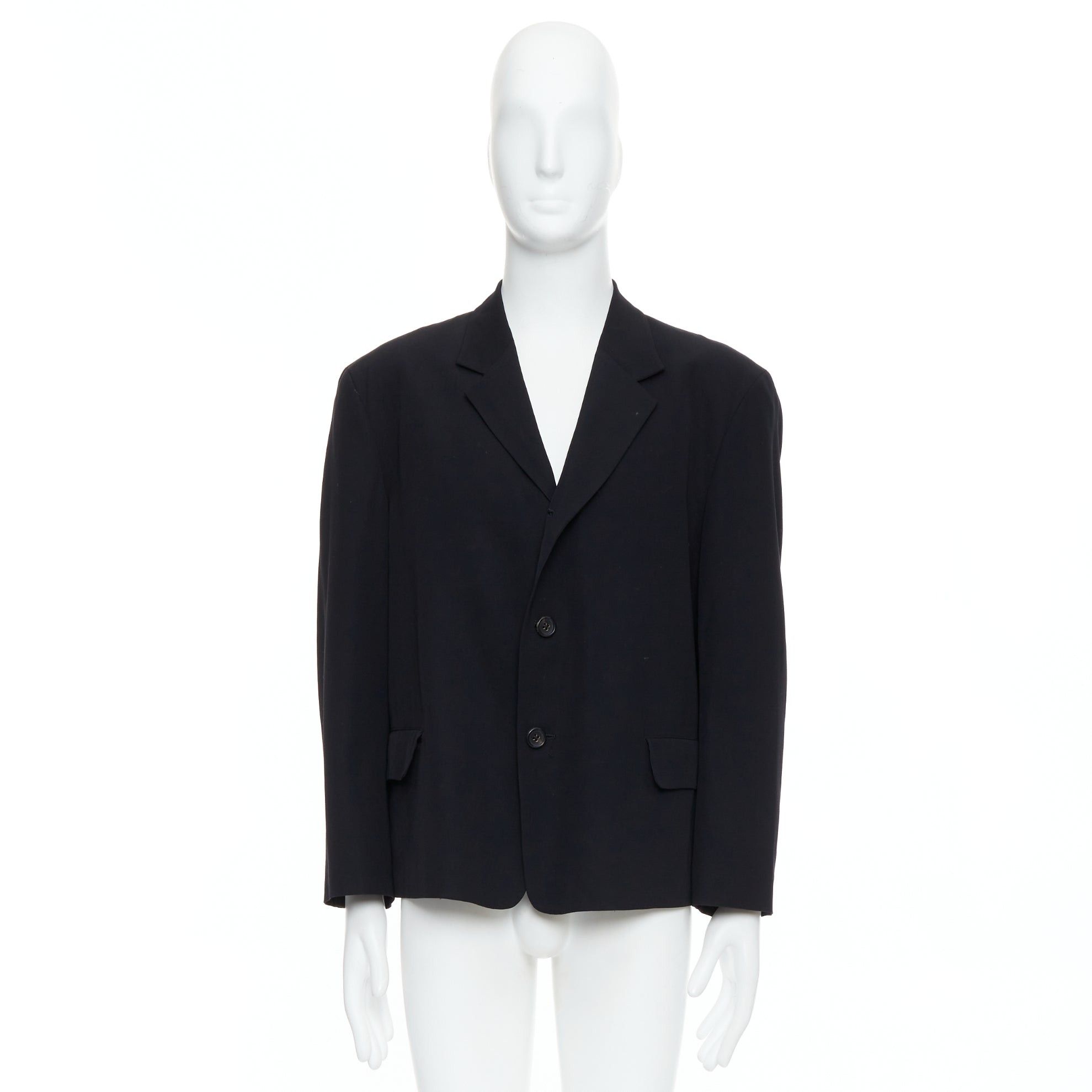 Yohji Yamamoto YOHJI YAMAMOTO black wool shoulder padded oversized boxy blazer M Size 48R - 10 Thumbnail