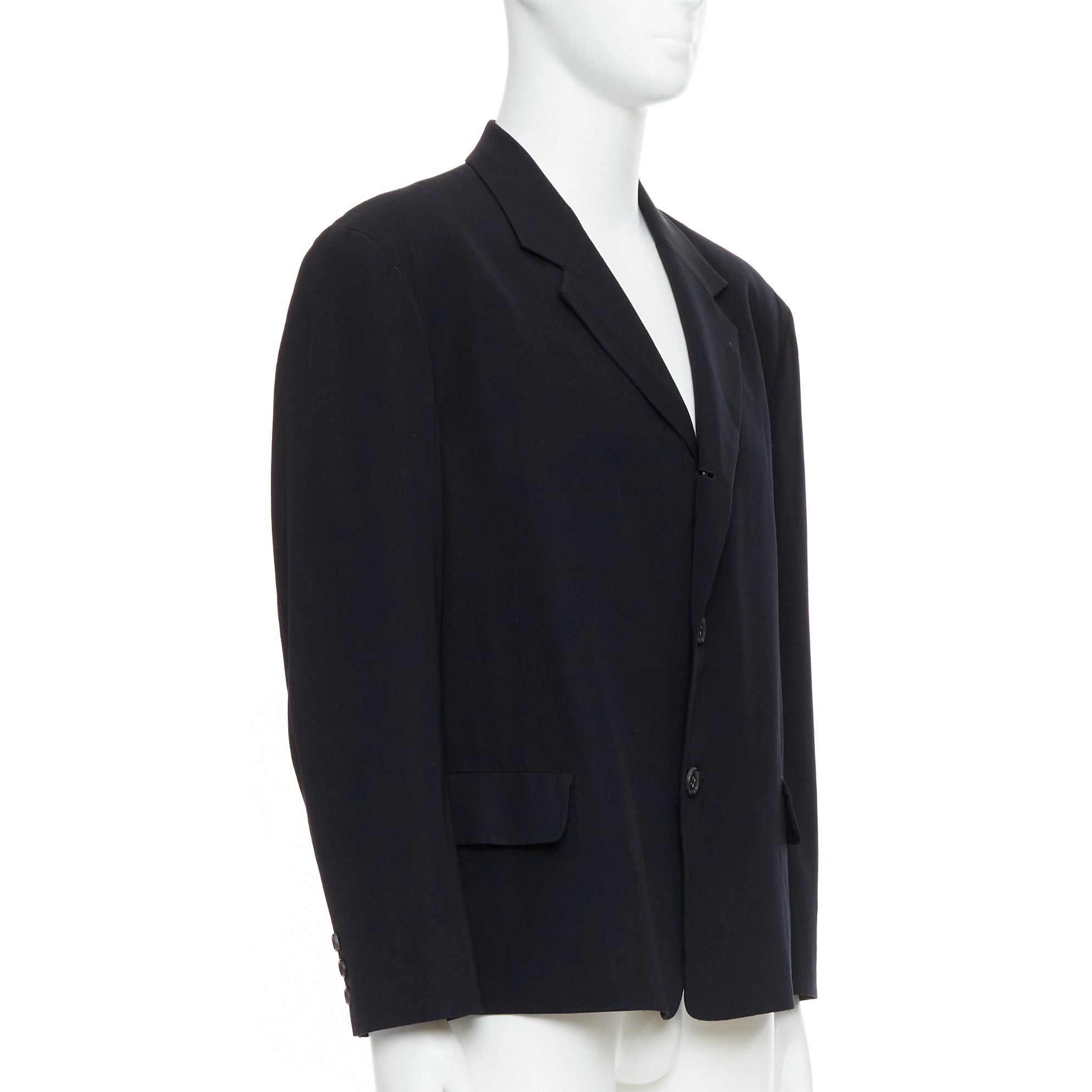 Yohji Yamamoto YOHJI YAMAMOTO black wool shoulder padded oversized boxy blazer M Size 48R - 3 Thumbnail
