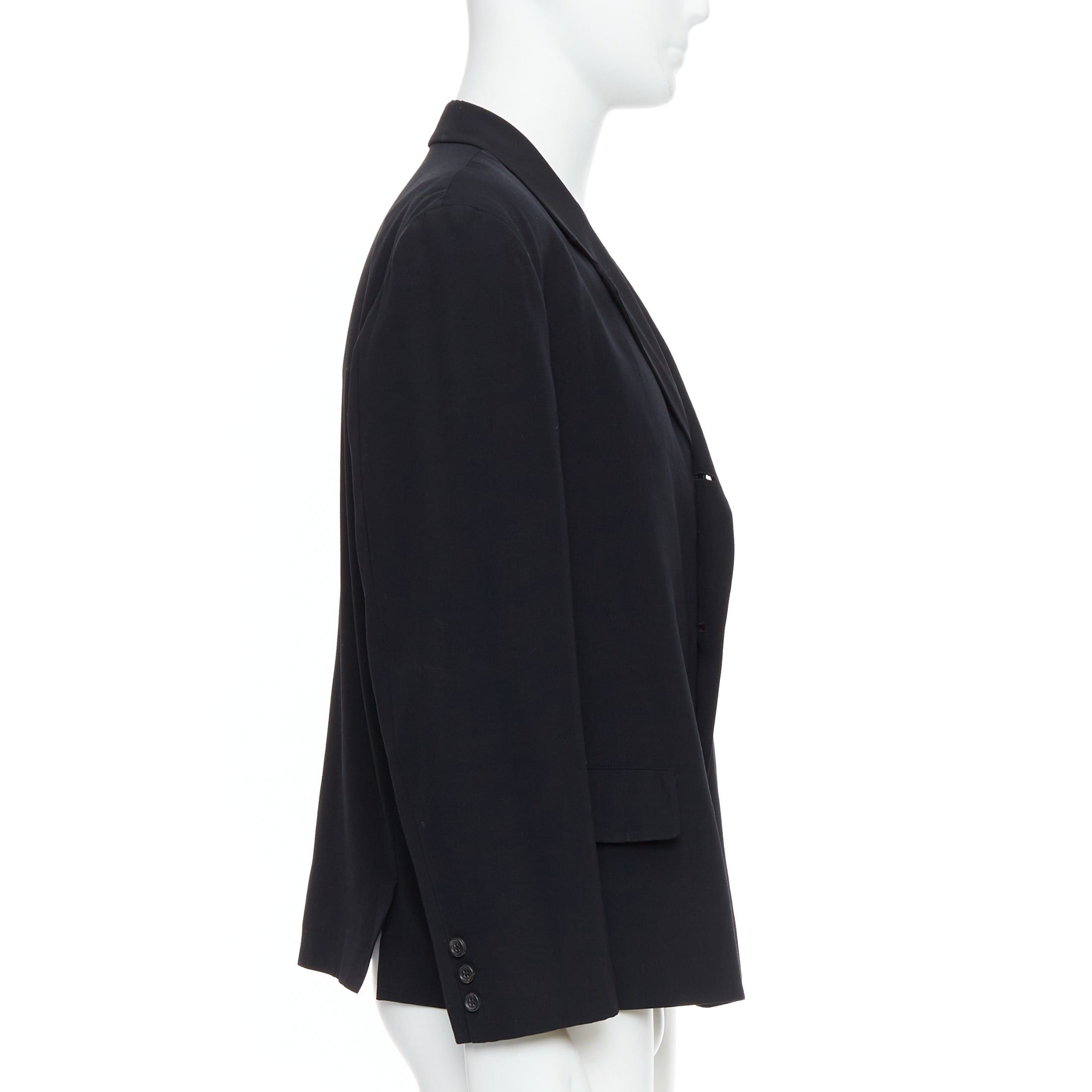 Yohji Yamamoto YOHJI YAMAMOTO black wool shoulder padded oversized boxy blazer M Size 48R - 4 Thumbnail