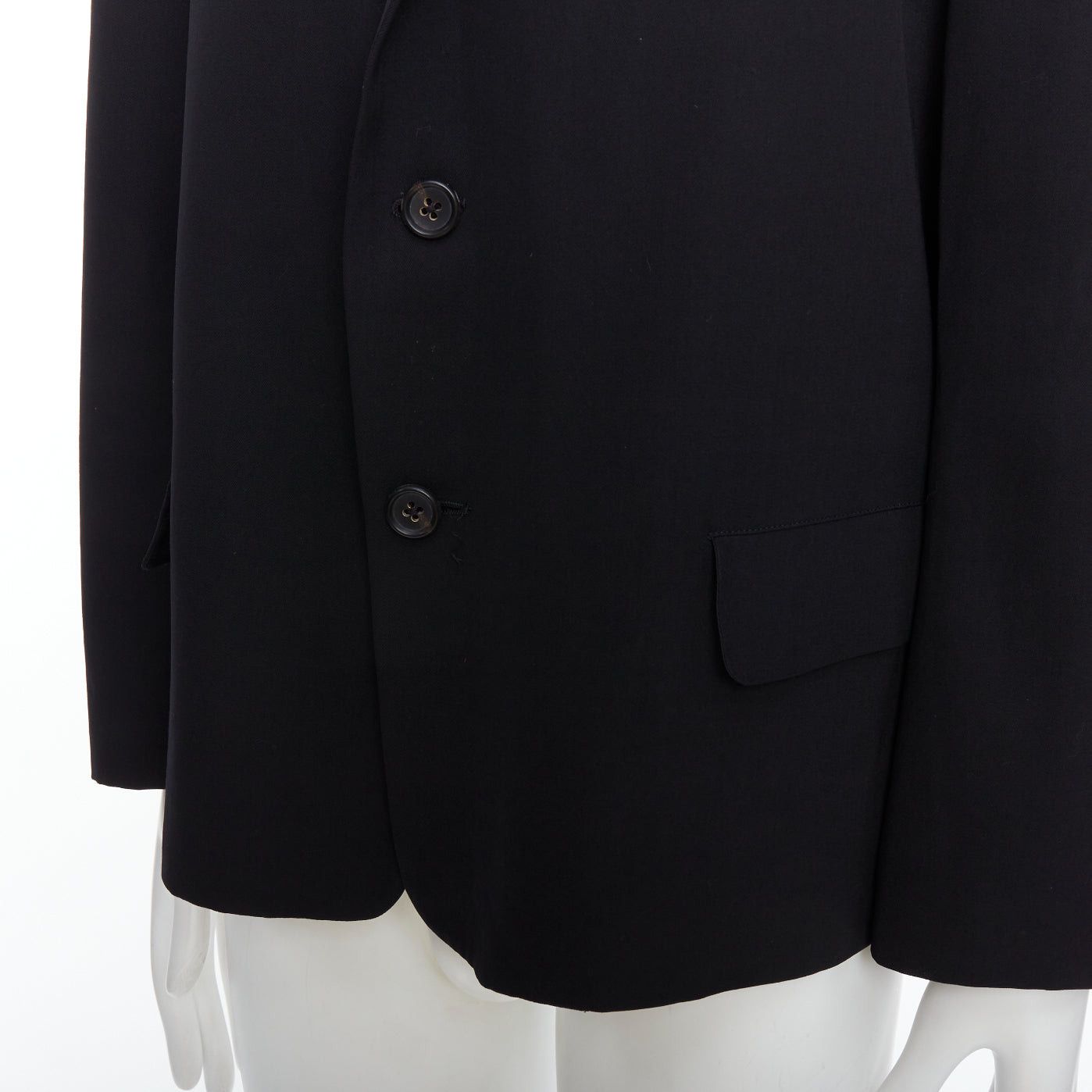 Yohji Yamamoto YOHJI YAMAMOTO black wool shoulder padded oversized boxy blazer M Size 48R - 2 Thumbnail