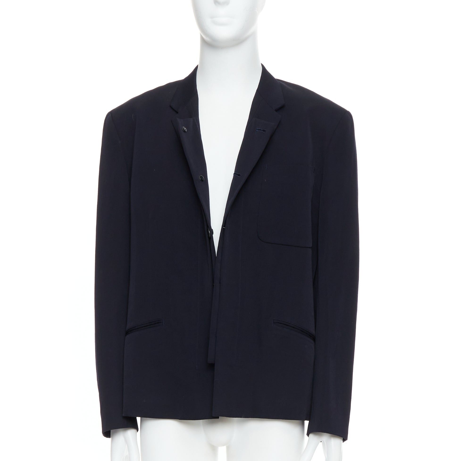 Yohji Yamamoto YOHJI YAMAMOTO black 100% wool double collar deconstructed blazer S Size 46R - 3 Thumbnail