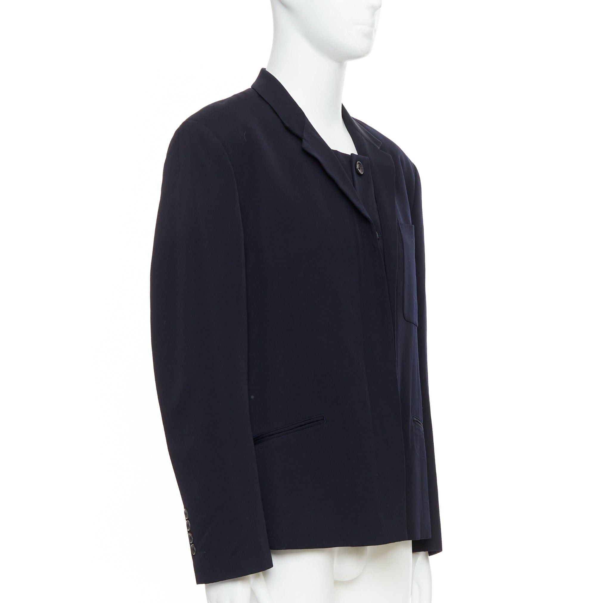 Yohji Yamamoto YOHJI YAMAMOTO black 100% wool double collar deconstructed blazer S Size 46R - 4 Thumbnail