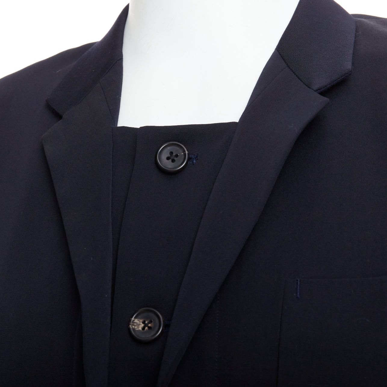Yohji Yamamoto YOHJI YAMAMOTO black 100% wool double collar deconstructed blazer S Size 46R - 2 Thumbnail