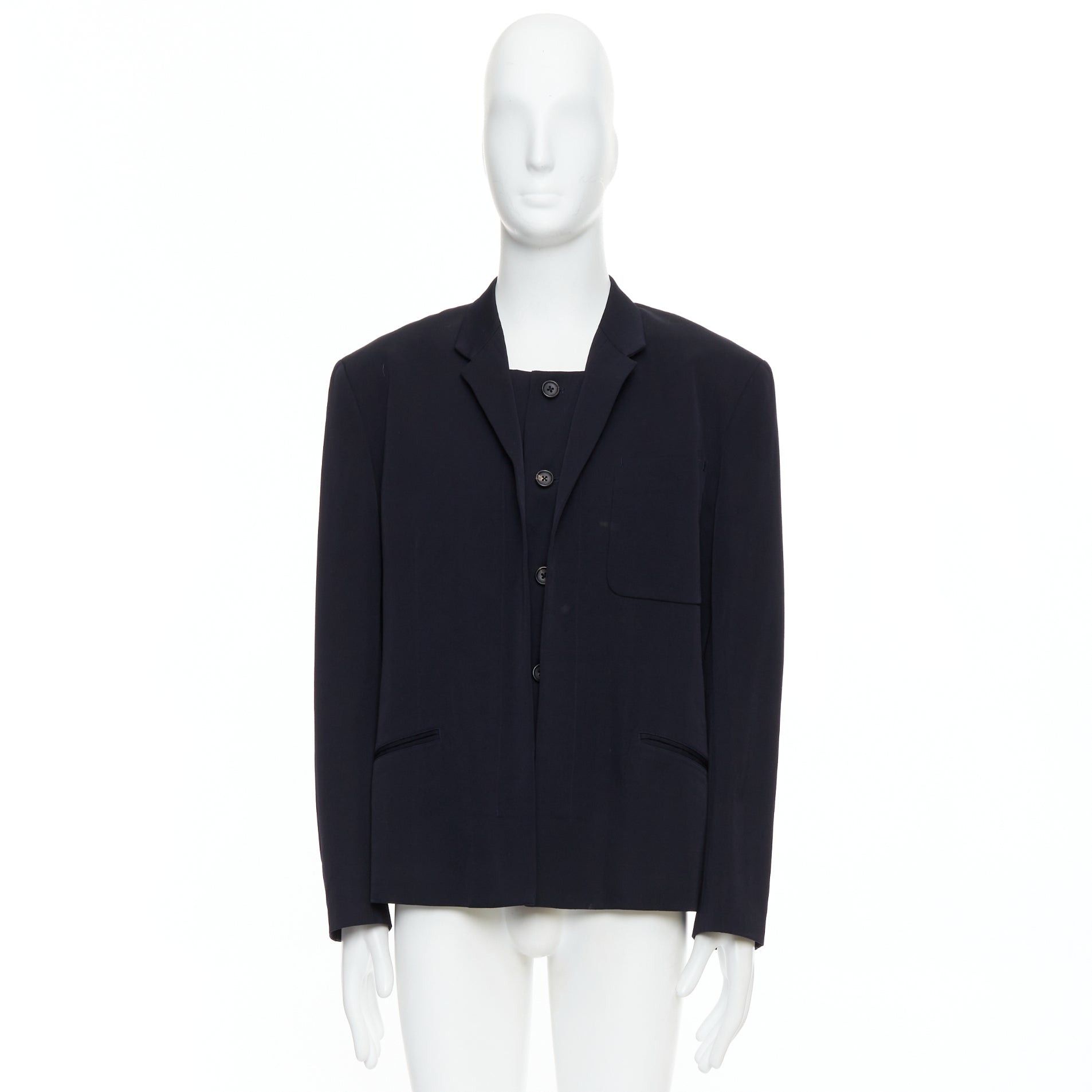 Yohji Yamamoto YOHJI YAMAMOTO black 100% wool double collar deconstructed blazer S Size 46R - 11 Thumbnail